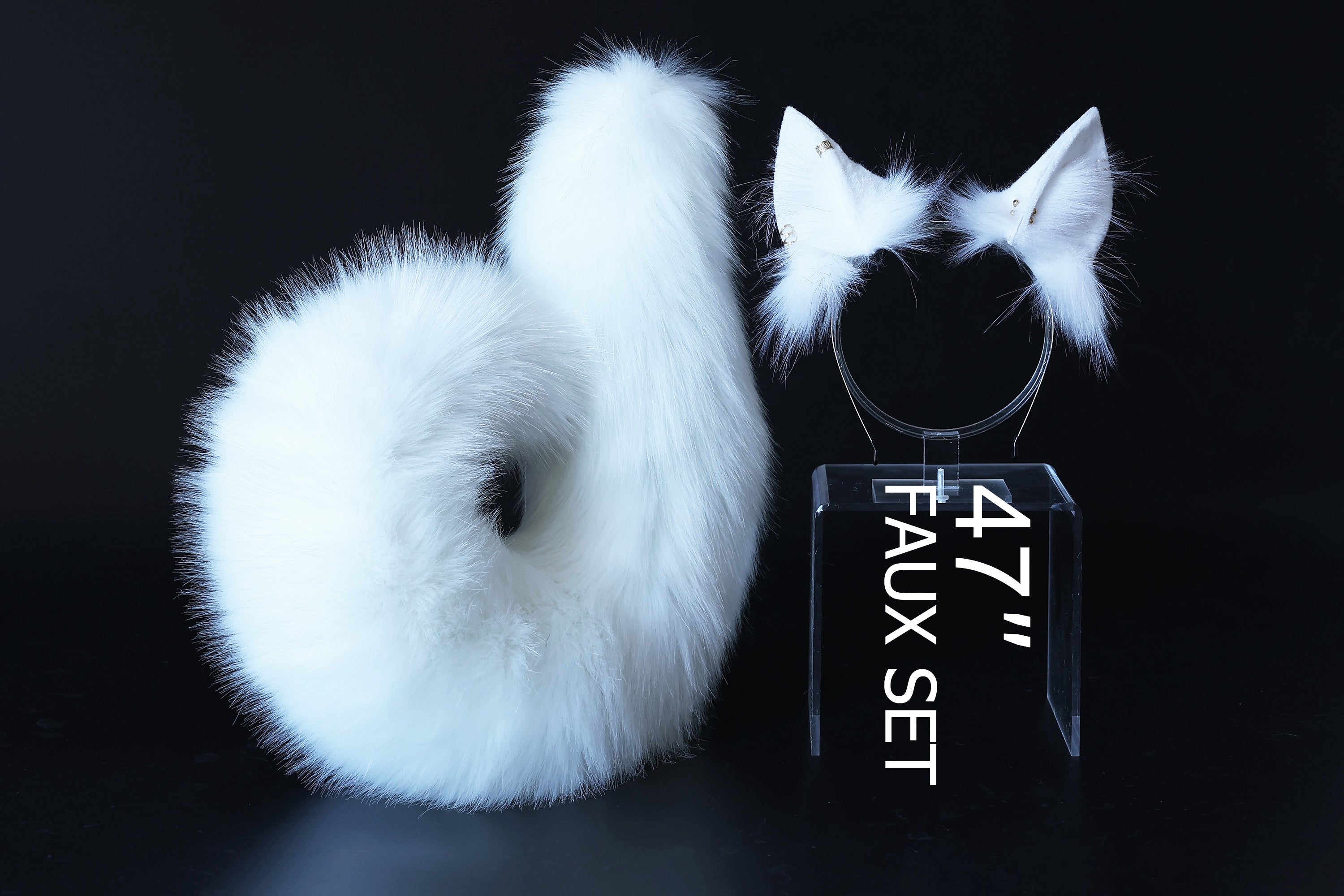 White faux fur puppy ear and tail kemonomimi shepherd dog tail and ear set shiba Inu dog ear and tail plug curved anime cosplay puppy play