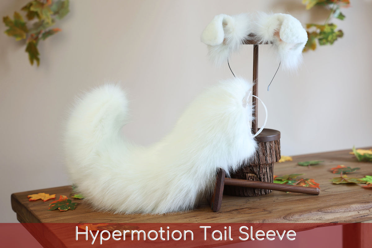 White faux fur puppy tail sleeve and ears faux fur dog sleeves for hyper motion silicone base - super motion tail covers therian kemonomimi