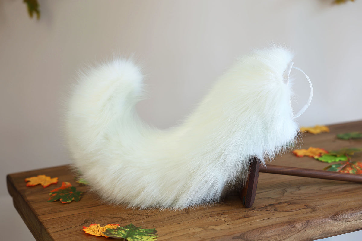 White faux fur puppy tail sleeve and ears faux fur dog sleeves for hyper motion silicone base - super motion tail covers therian kemonomimi