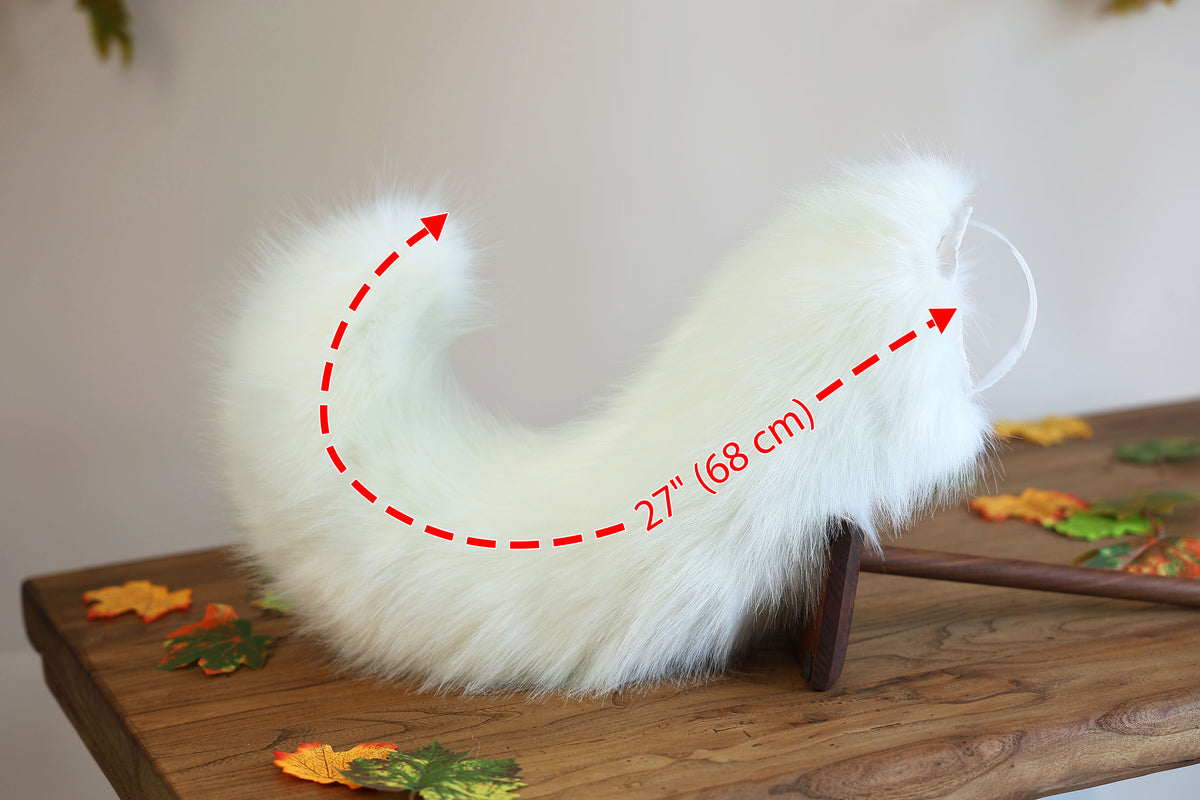 White faux fur puppy tail sleeve and ears faux fur dog sleeves for hyper motion silicone base - super motion tail covers therian kemonomimi
