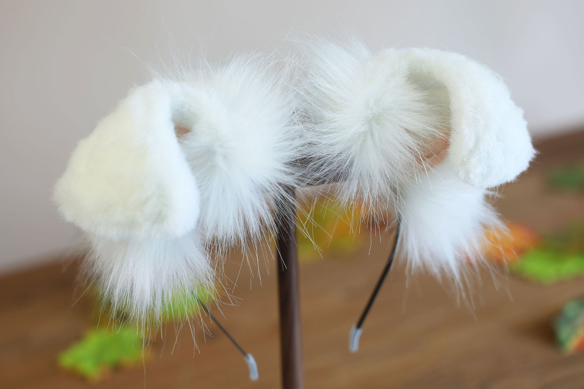 White faux fur puppy tail sleeve and ears faux fur dog sleeves for hyper motion silicone base - super motion tail covers therian kemonomimi