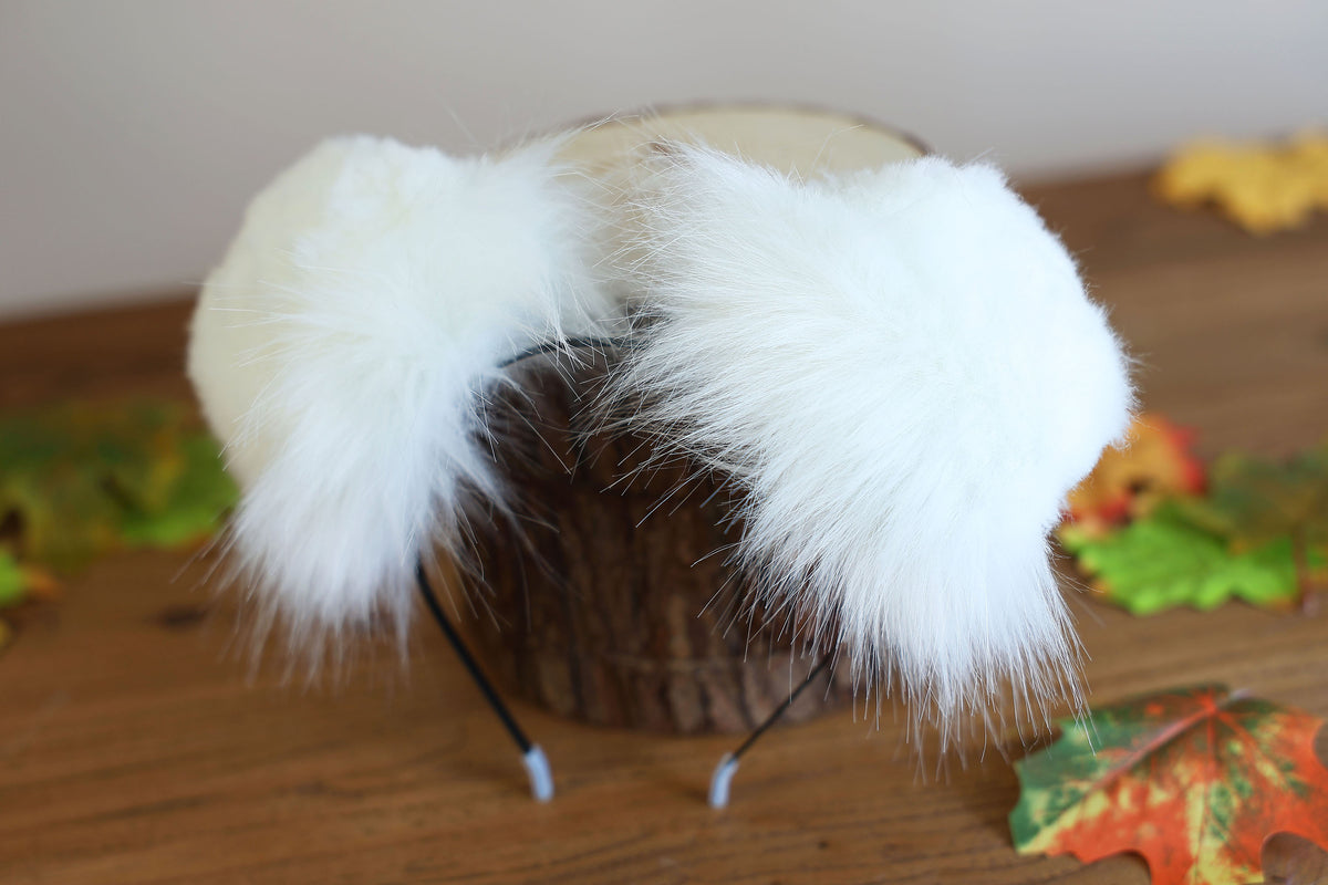 White faux fur puppy tail sleeve and ears faux fur dog sleeves for hyper motion silicone base - super motion tail covers therian kemonomimi