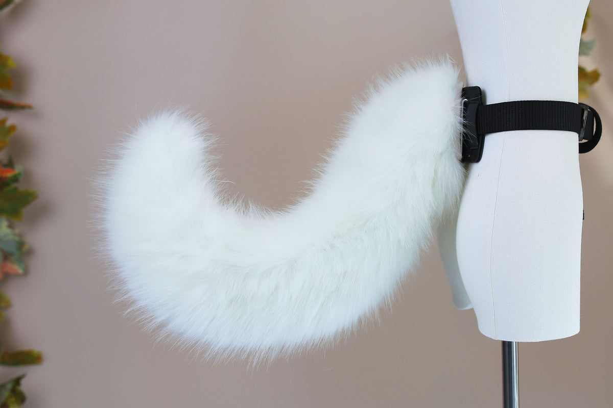 White faux fur puppy tail sleeve and ears faux fur dog sleeves for hyper motion silicone base - super motion tail covers therian kemonomimi