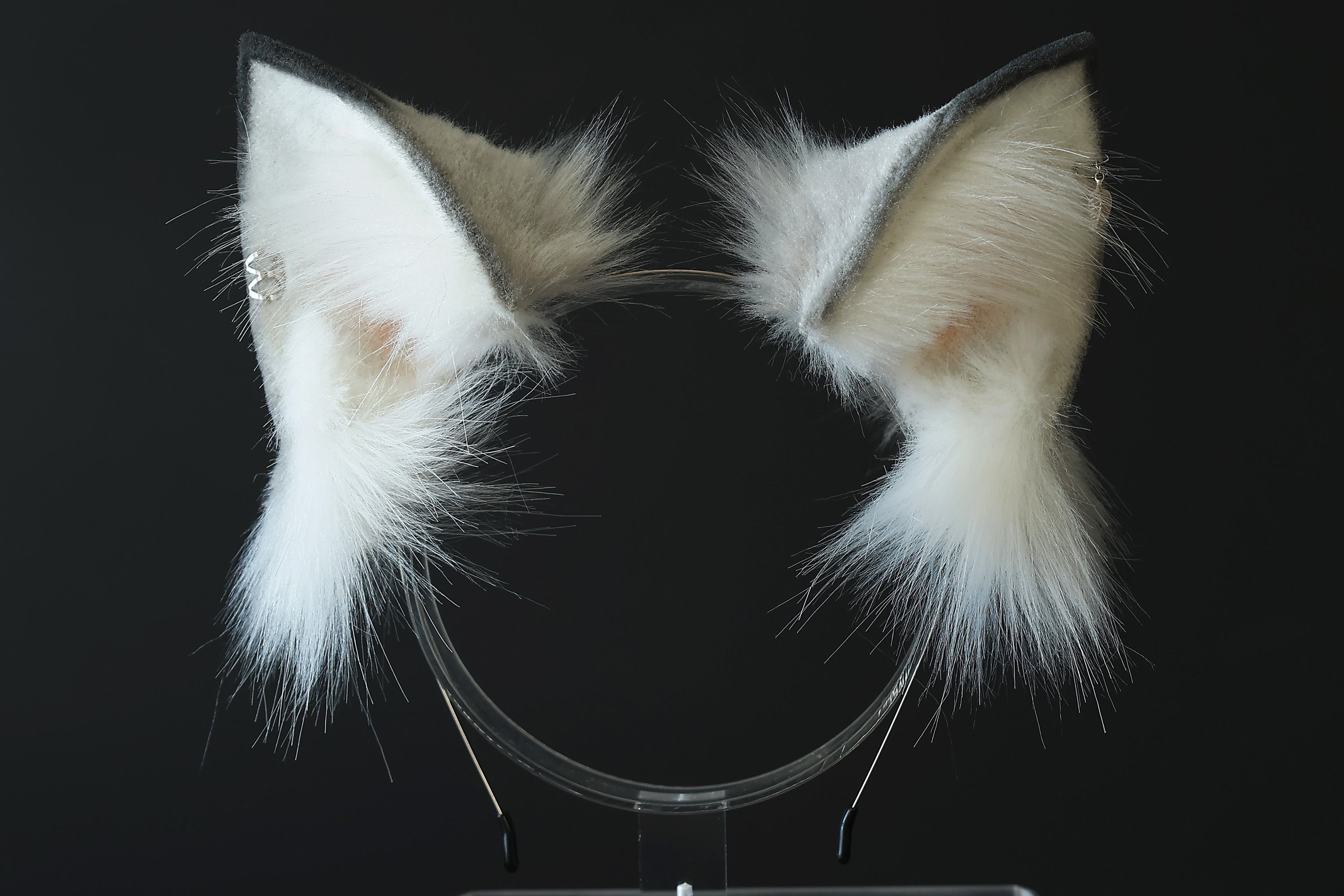 White gray realistic faux fur fox tail and ear set splicing wolf ear and tail butt plug anime cosplay therian cat ear and tail kitten tail and ears kemonomimi