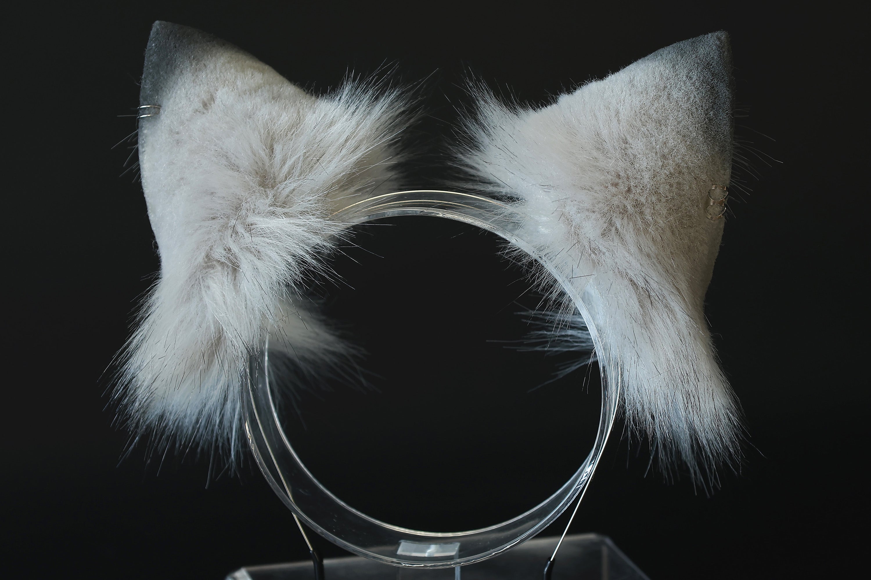 White gray realistic faux fur fox tail and ear set splicing wolf ear and tail butt plug anime cosplay therian cat ear and tail kitten tail and ears kemonomimi