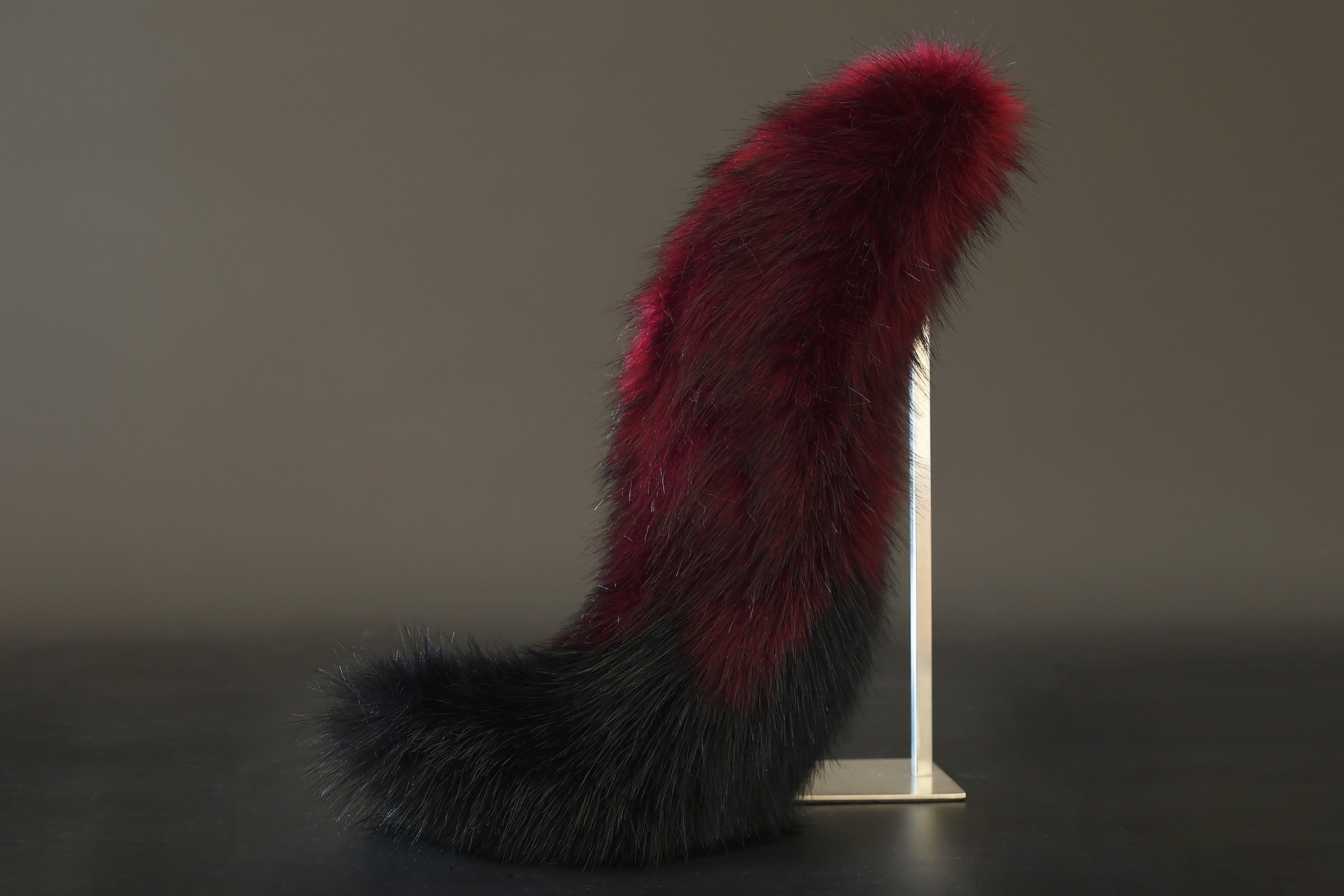 Wine red black faux fur fox tail plug and ear set splicing wolf ear and tail anime cosplay therian cat ear and tail kemonomimi girl fox boy furry