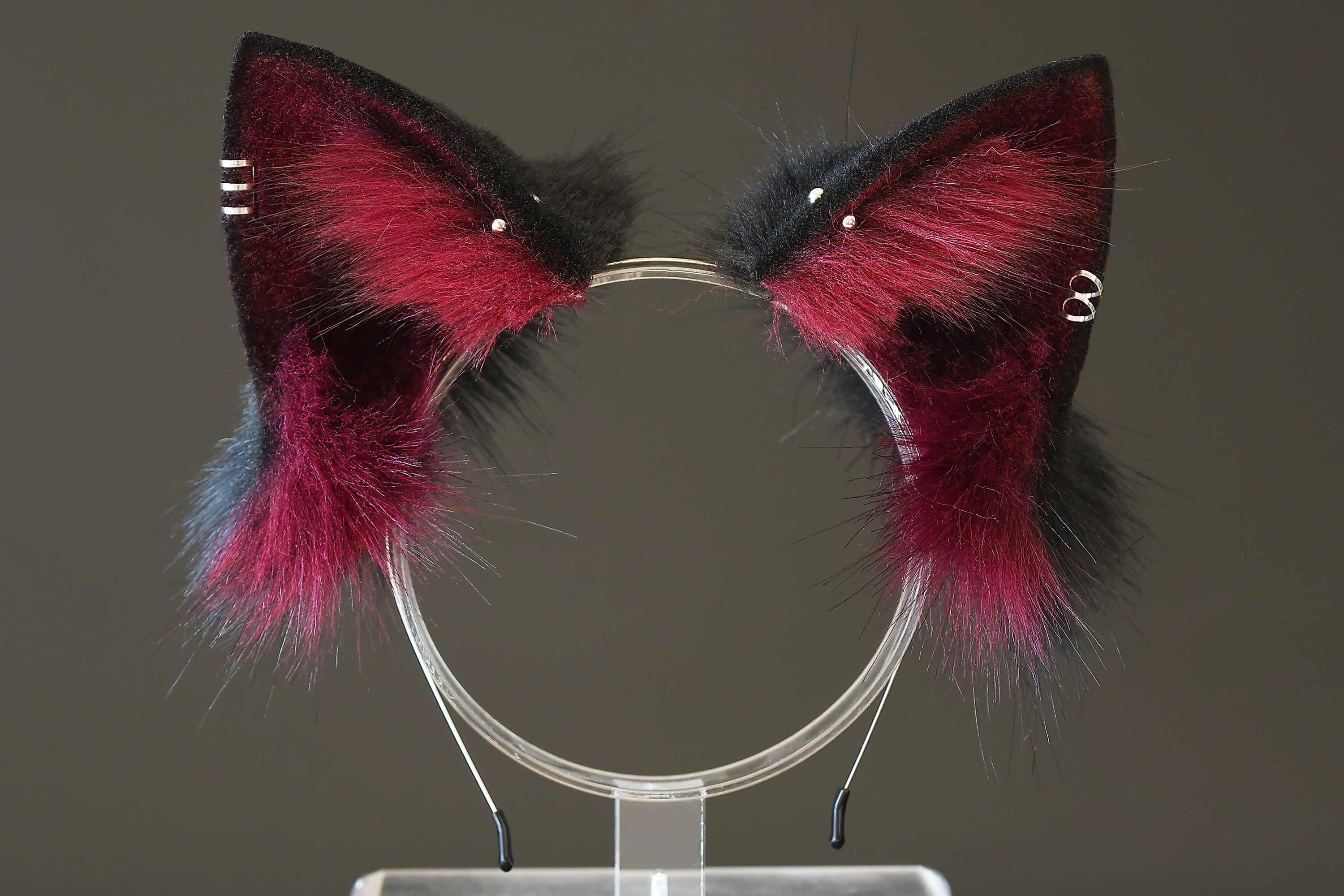 Wine red black faux fur fox tail plug and ear set splicing wolf ear and tail anime cosplay therian cat ear and tail kemonomimi girl fox boy furry