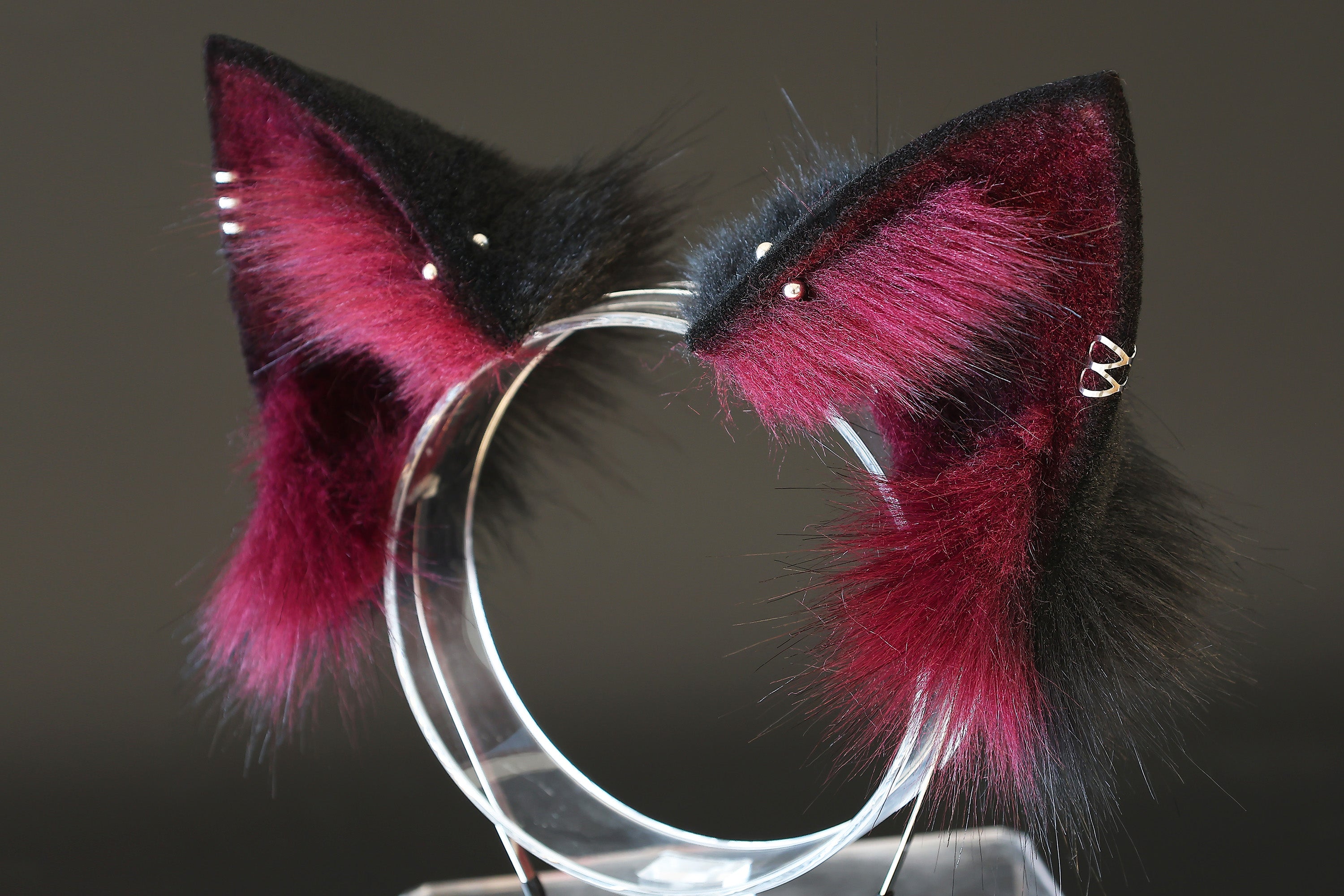 Wine red black faux fur fox tail plug and ear set splicing wolf ear and tail anime cosplay therian cat ear and tail kemonomimi girl fox boy furry