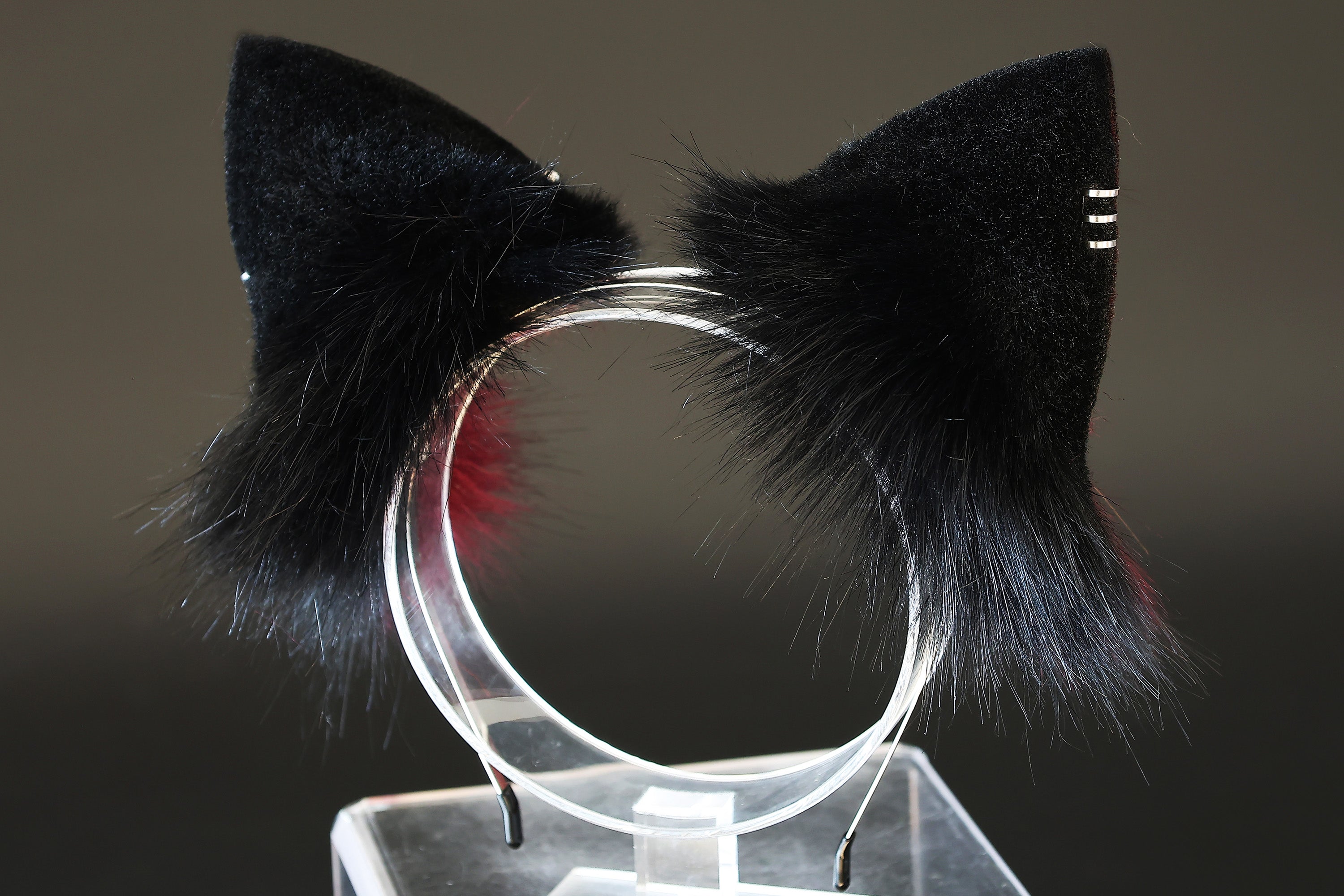 Wine red black faux fur fox tail plug and ear set splicing wolf ear and tail anime cosplay therian cat ear and tail kemonomimi girl fox boy furry