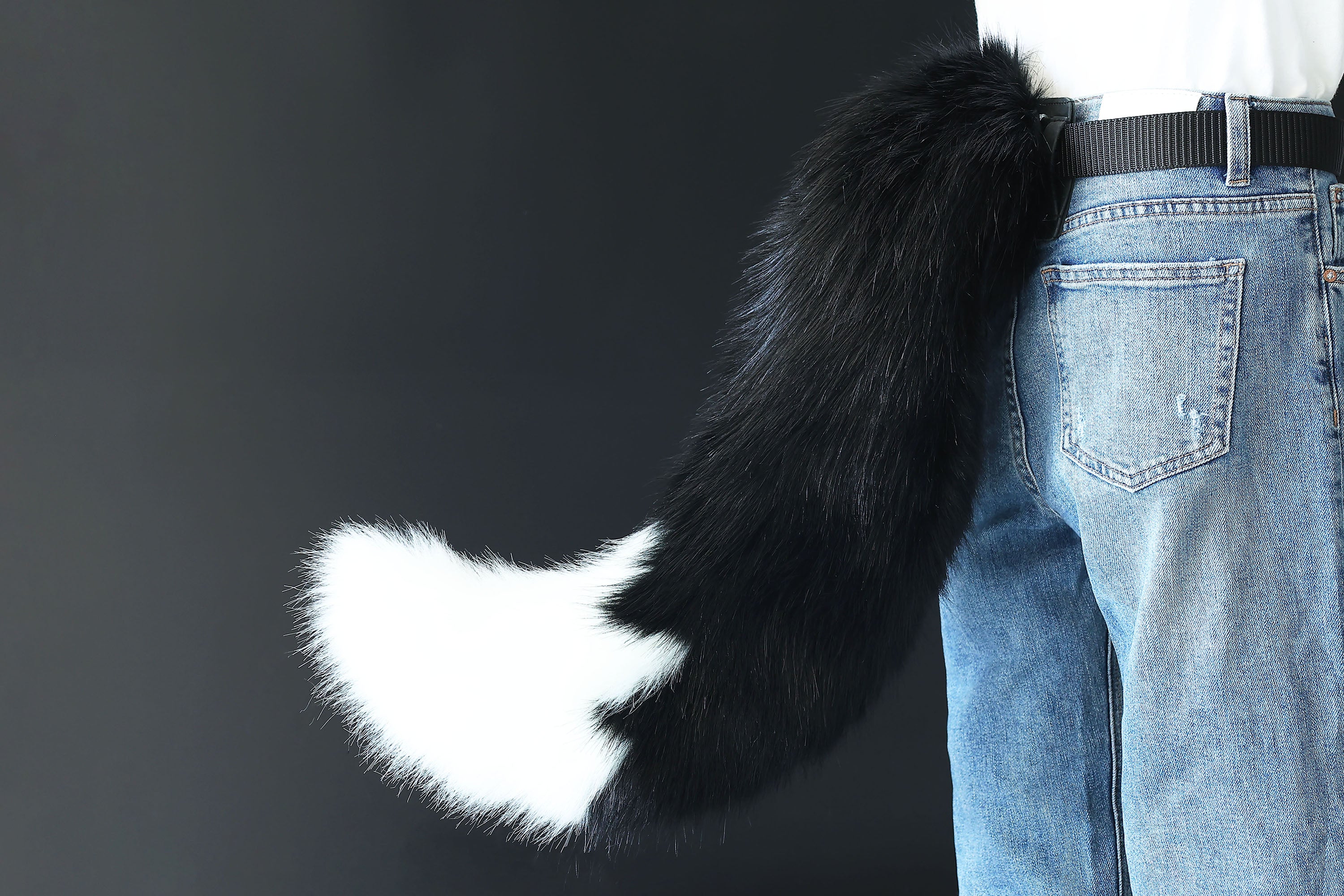 Black white fox hyper motion tail sleeve wolf hypermotion tail covers super motion wolf tail covers fox therian  cat tail sleeve kemonomimi kitten