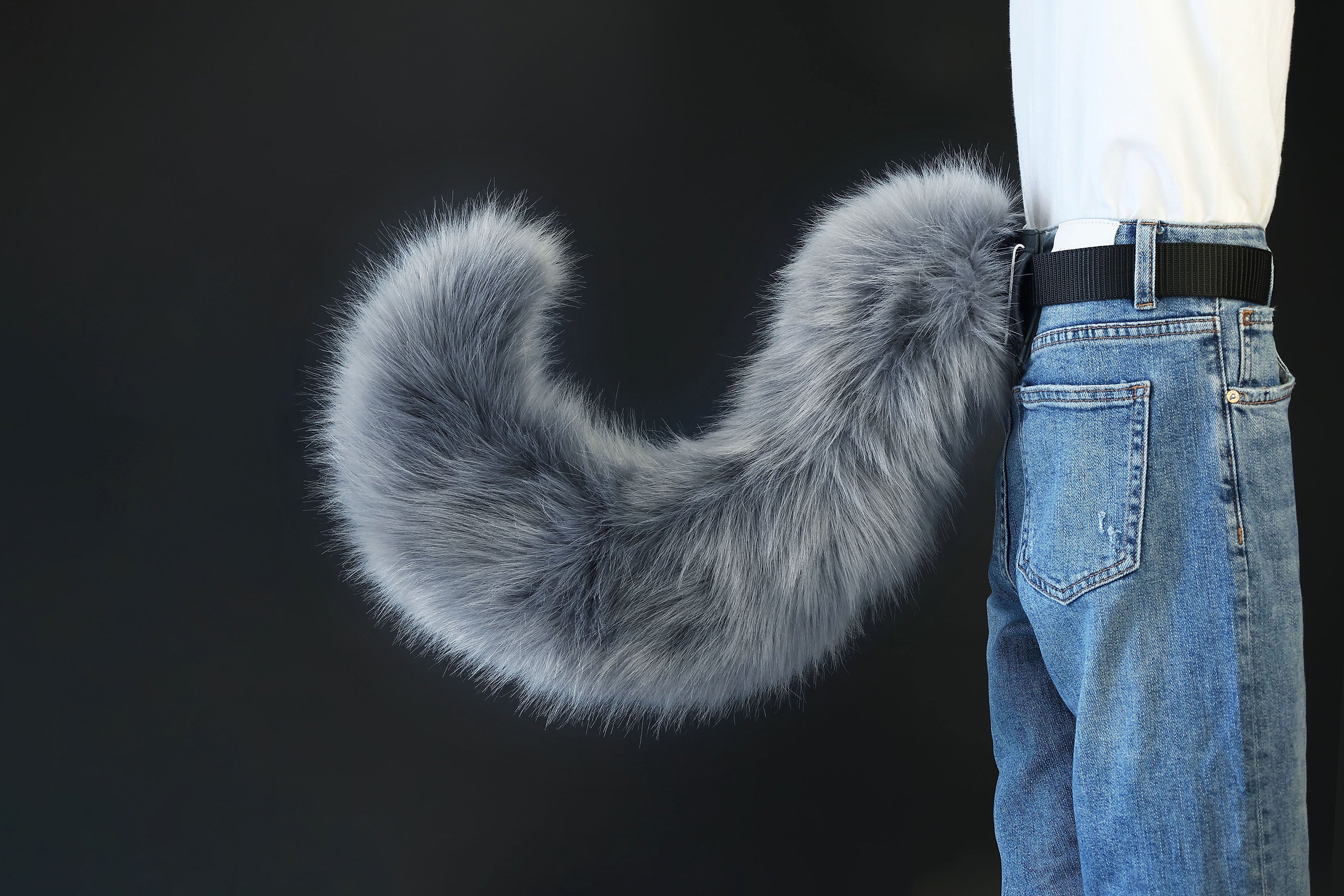 Gray faux fur hyper motion tail sleeve for silicone tail dog hypermotion tail covers super motion tail covers puppy therian cat kemonomimi
