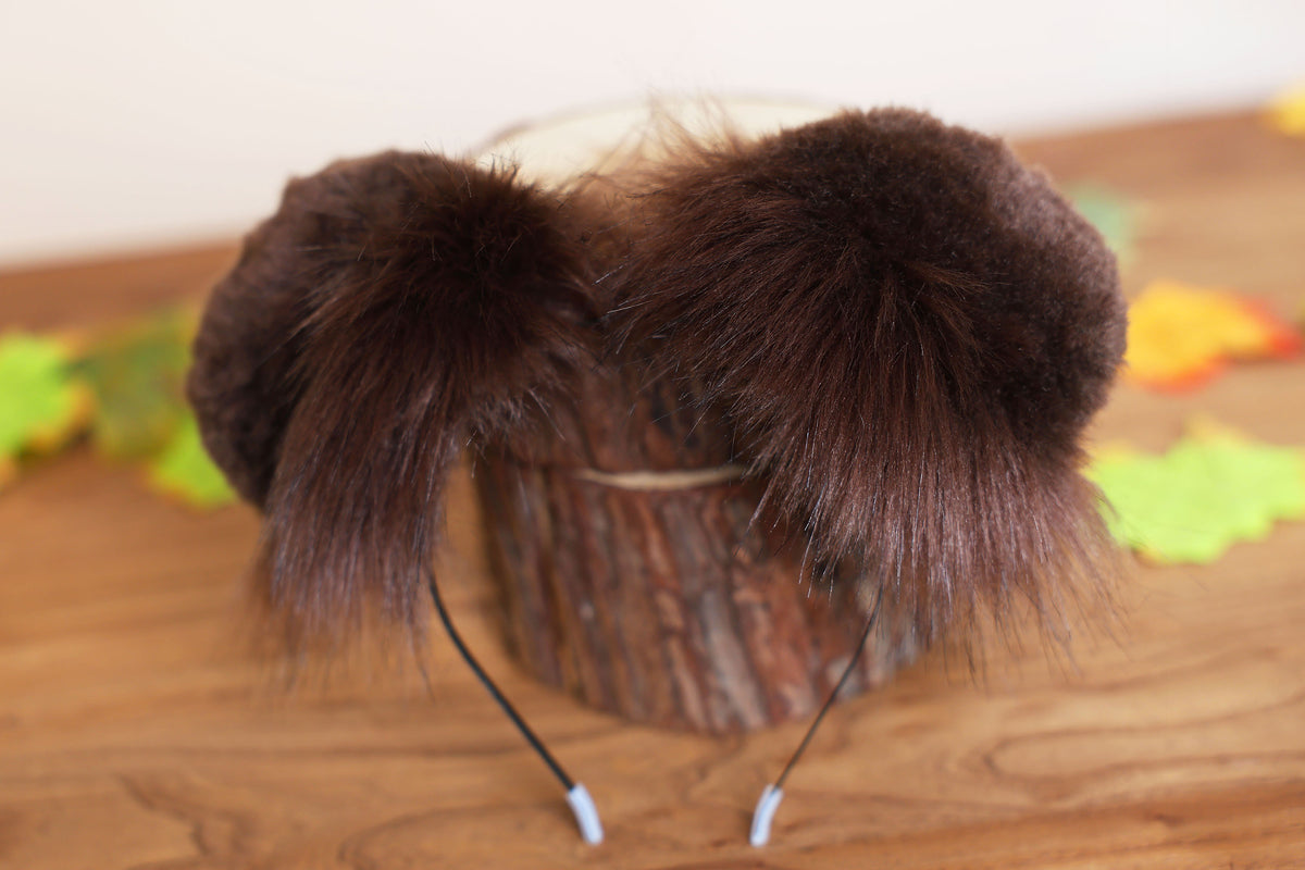 Brown faux fur puppy tail sleeve and ears faux fur dog sleeves for hyper motion silicone base - super motion tail covers therian kemonomimi