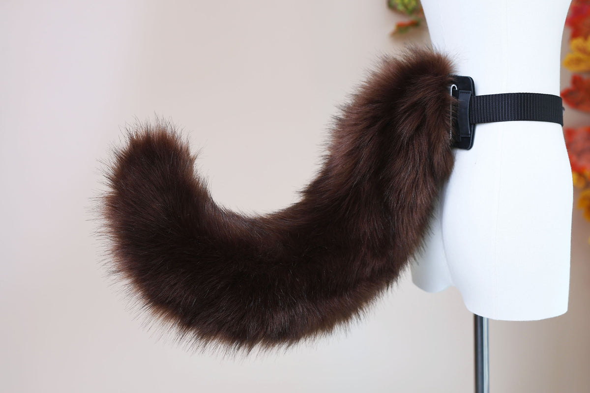 Brown faux fur puppy tail sleeve and ears faux fur dog sleeves for hyper motion silicone base - super motion tail covers therian kemonomimi