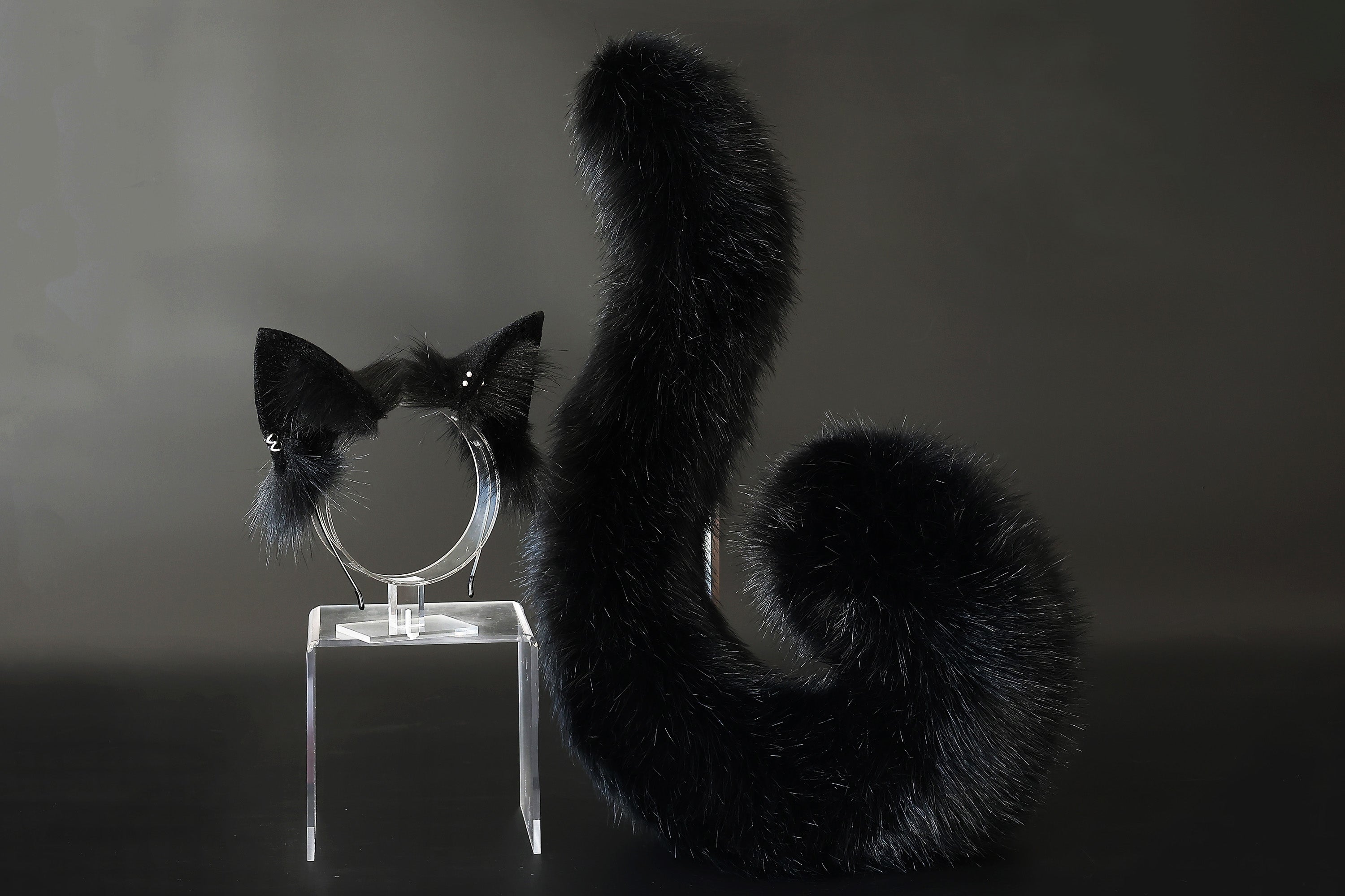 Realistic black faux fur cat ears and tail butt plug kitten ears and tail kittenplay anime cosplay petplay ear and tail kitten kemonomimi cat therian