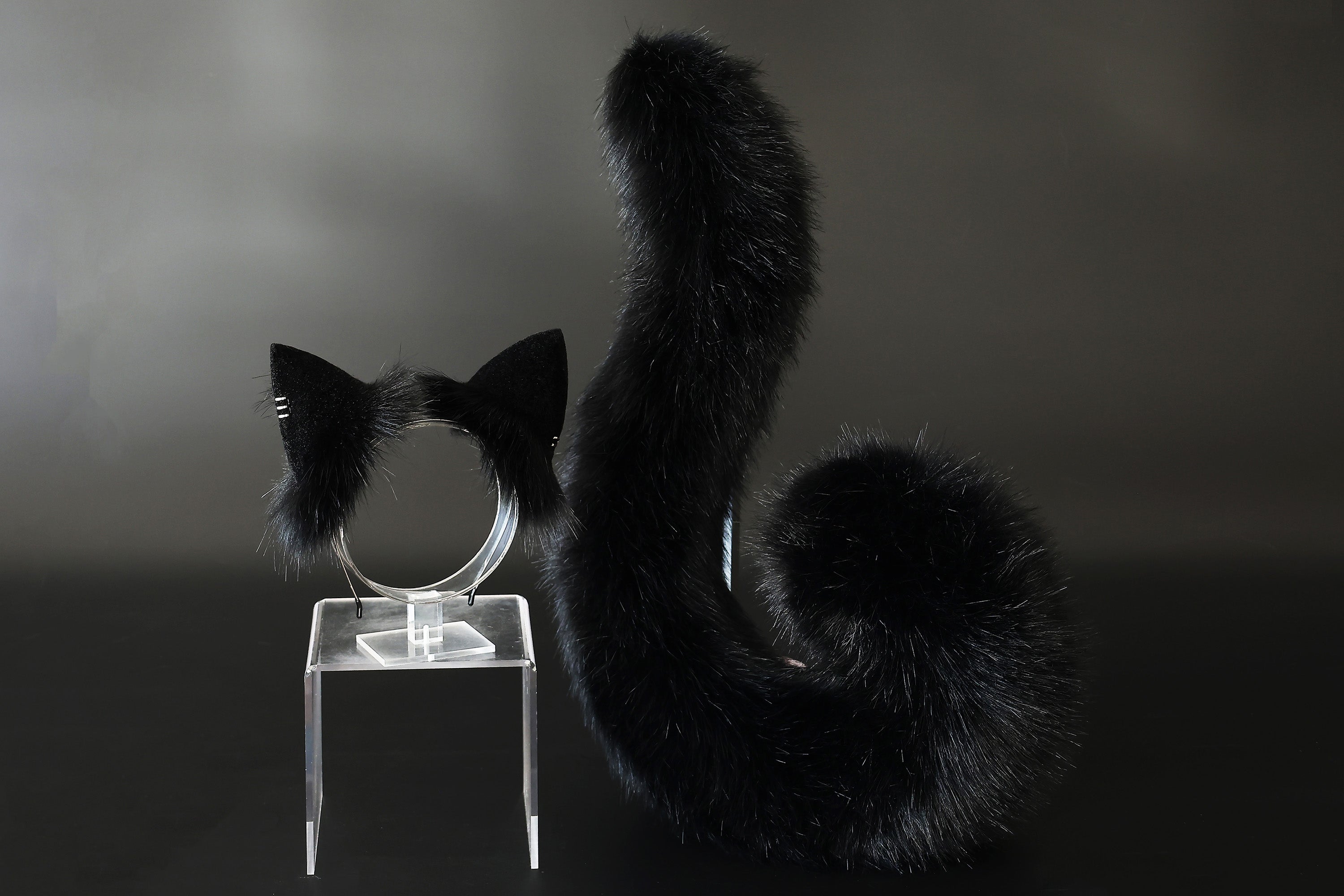 Realistic black faux fur cat ears and tail butt plug kitten ears and tail kittenplay anime cosplay petplay ear and tail kitten kemonomimi cat therian