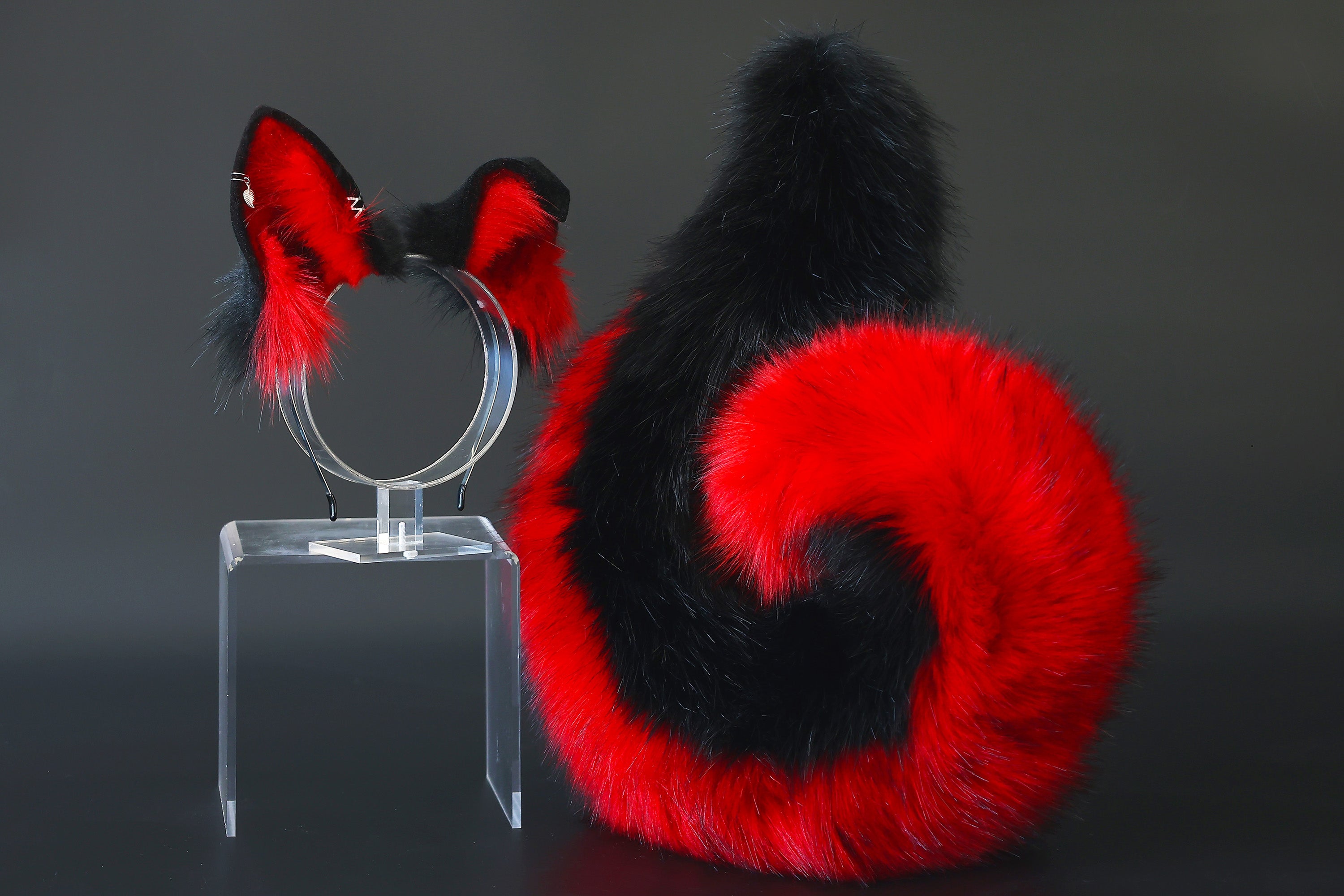 Black red husk puppy ear and tail dog kemonomimi faux fur shepherd dog tail and ear Shiba Inu puppy ear and tail plug animal cosplay puppy play halloween gift