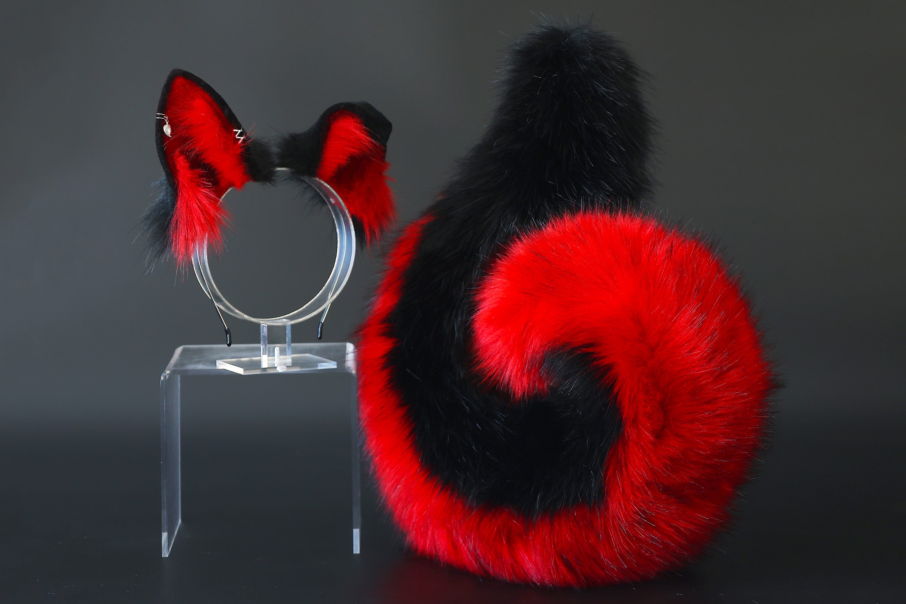 Black red husk puppy ear and tail dog kemonomimi faux fur shepherd dog tail and ear Shiba Inu puppy ear and tail plug animal cosplay puppy play halloween gift