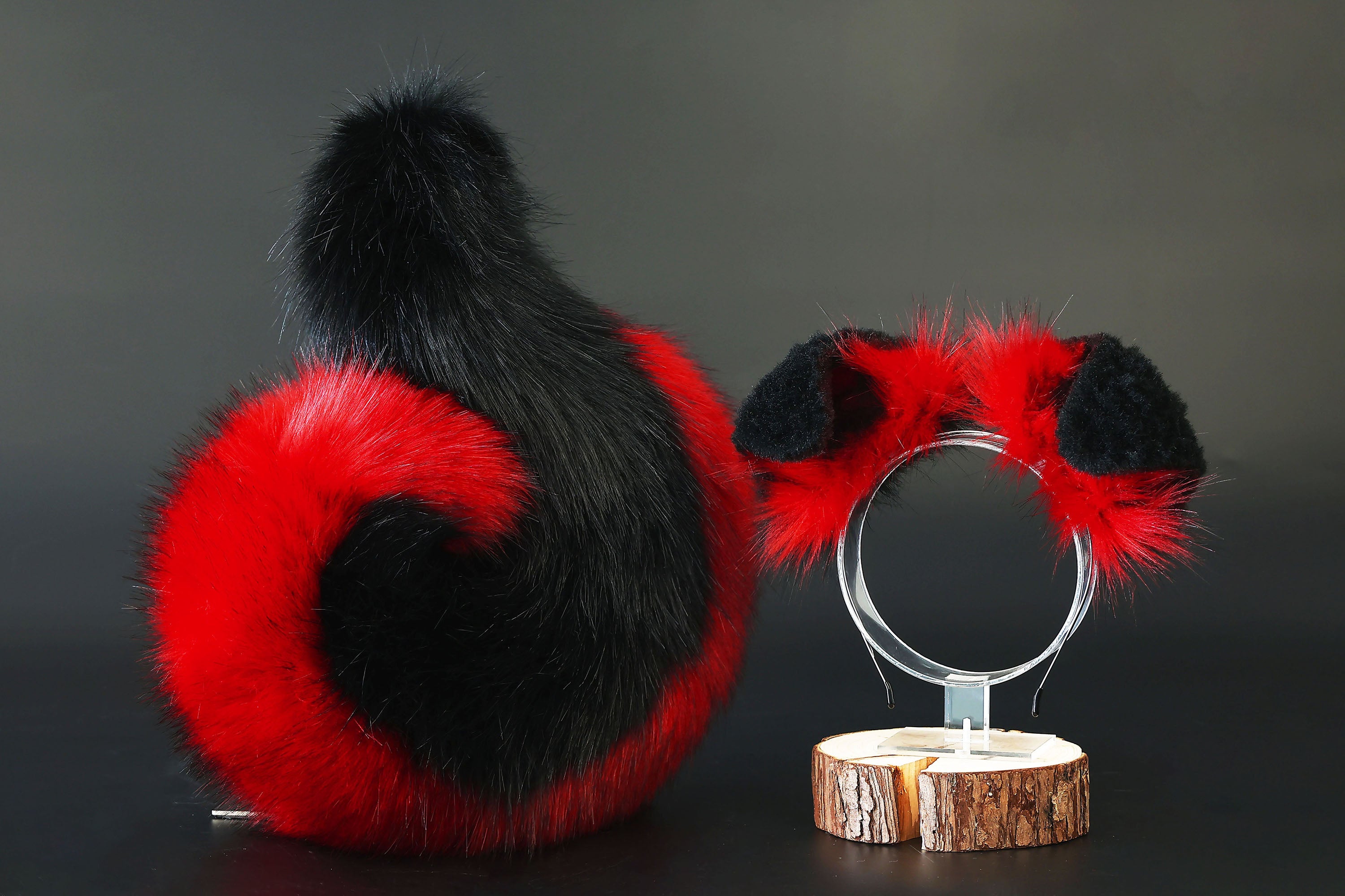 Red black puppy ear and tail plug set kemonomimi Shepherd dog ear and tail plug set Shiba Inu dog ear and tail butt plug set cosplay petplay puppy play