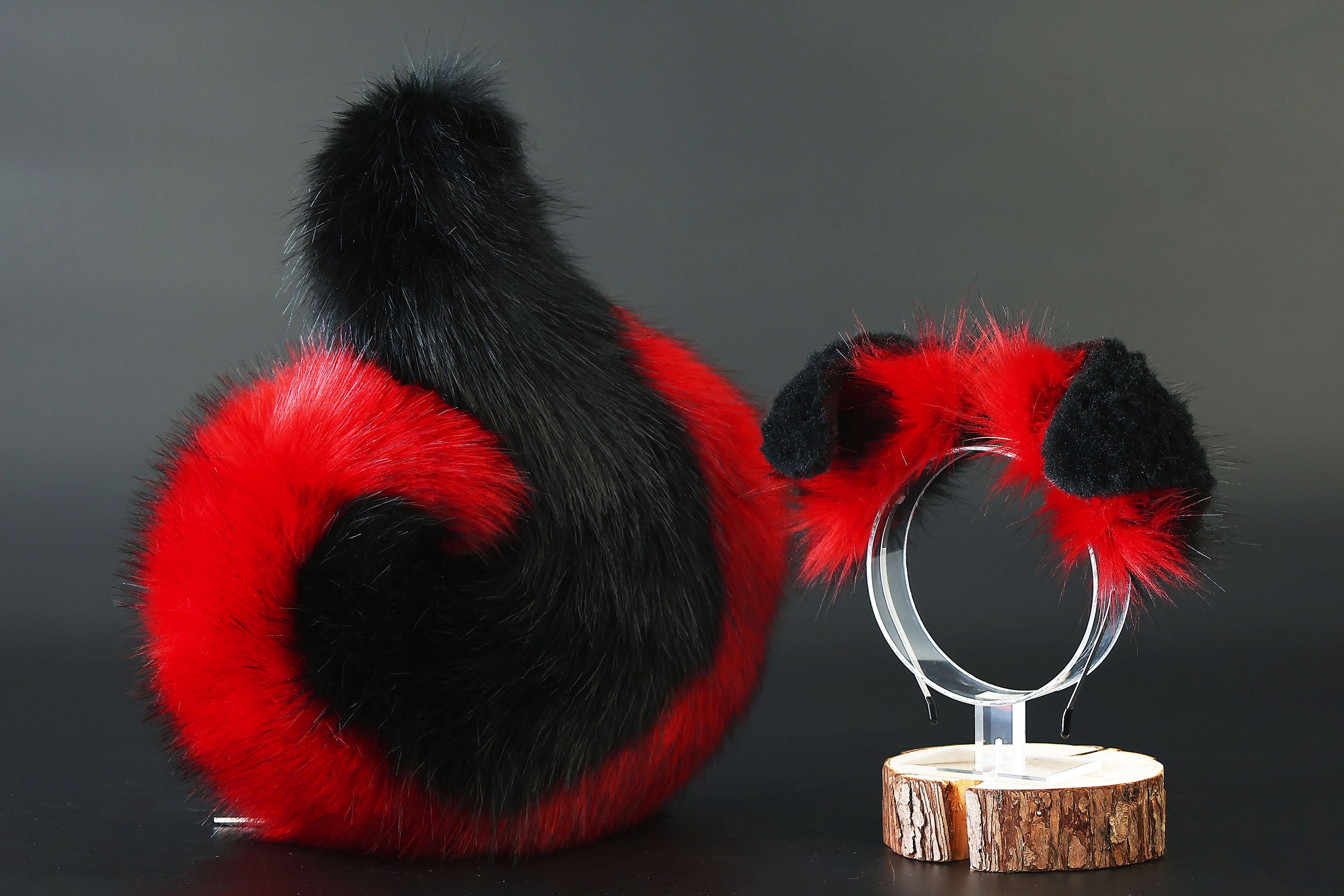 Red black puppy ear and tail plug set kemonomimi Shepherd dog ear and tail plug set Shiba Inu dog ear and tail butt plug set cosplay petplay puppy play