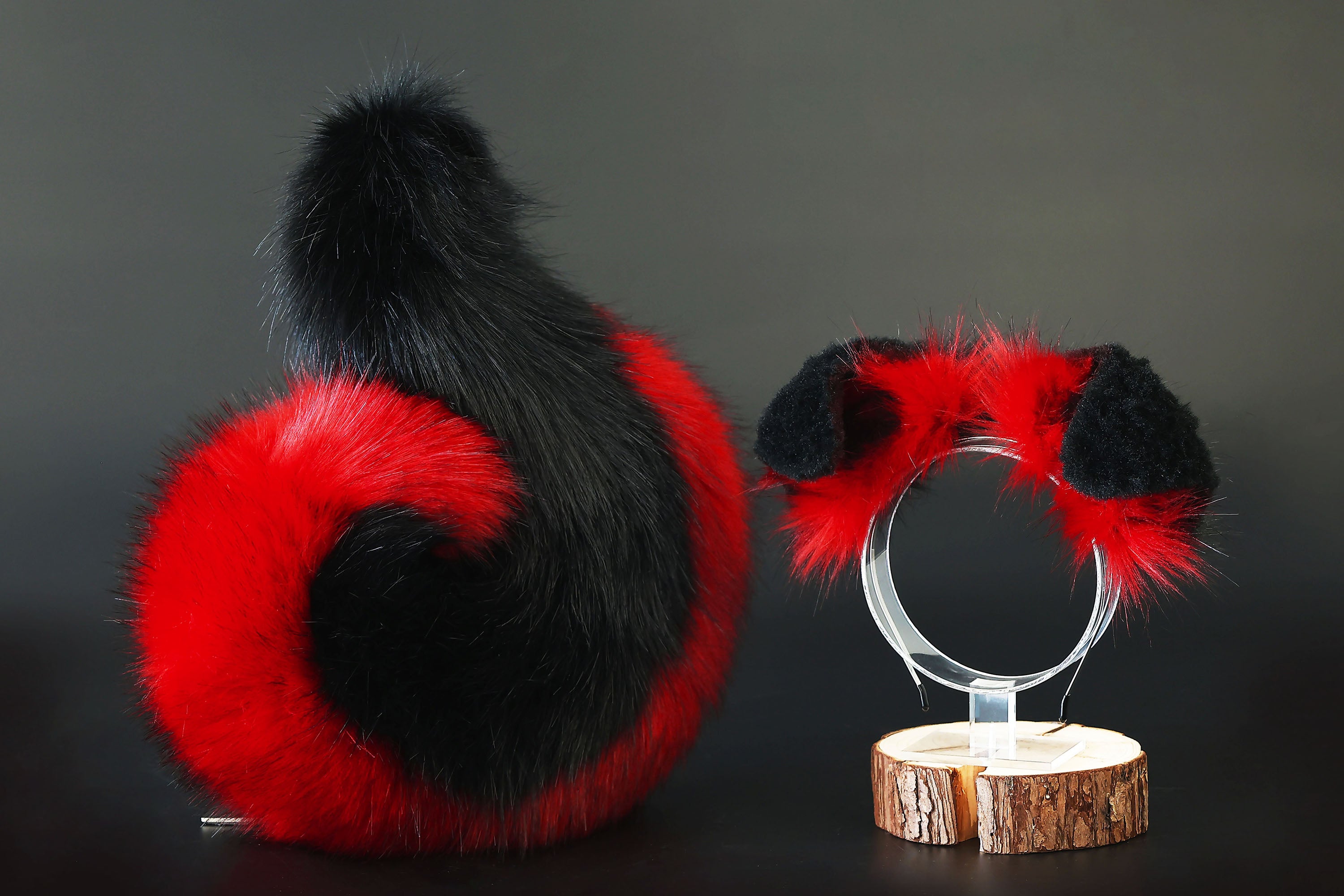 Red black puppy ear and tail plug set kemonomimi Shepherd dog ear and tail plug set Shiba Inu dog ear and tail butt plug set cosplay petplay puppy play