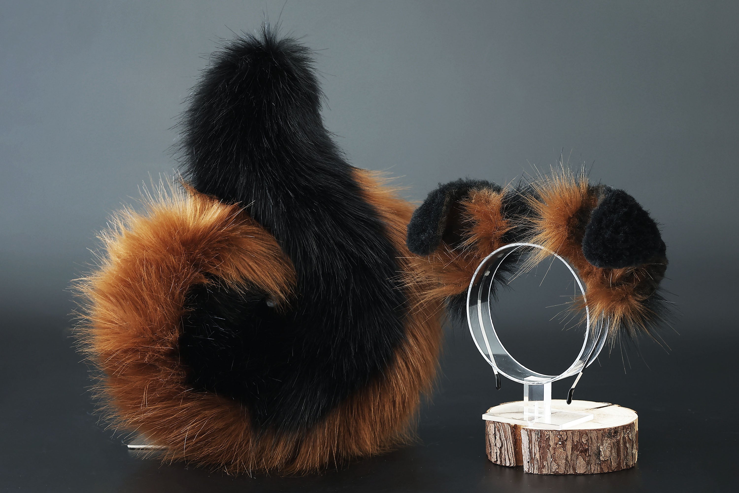 Black brown puppy ear and tail plug set kemonomimi Shepherd dog ear and tail plug set Shiba Inu dog ear and tail butt plug set cosplay petplay puppy play