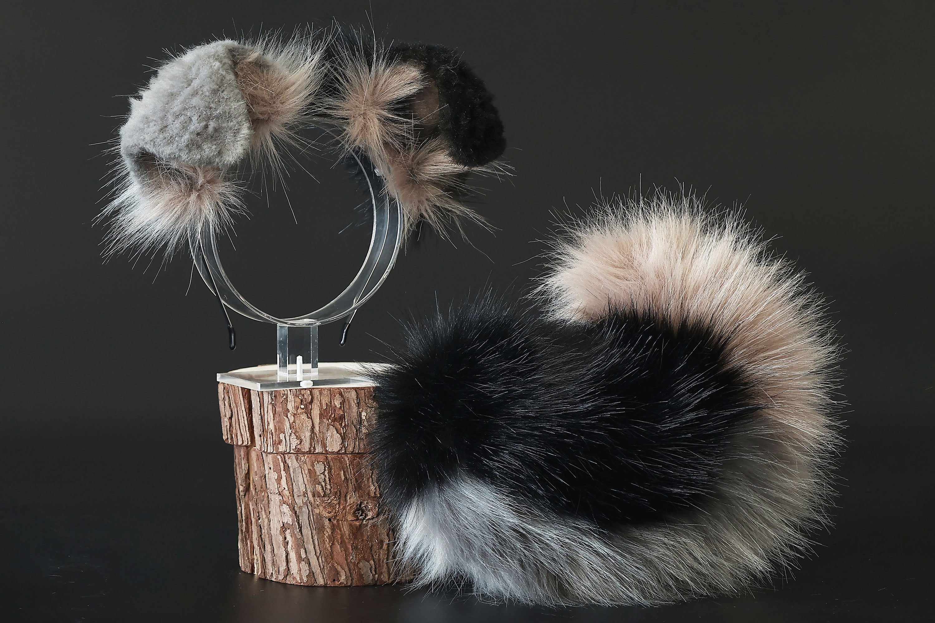Gray black faux fur shepherd dog tail and ear Shiba Inu dog ear and tail butt plug dog therian animal cosplay puppy ear and tail puppy kemonomimi gift