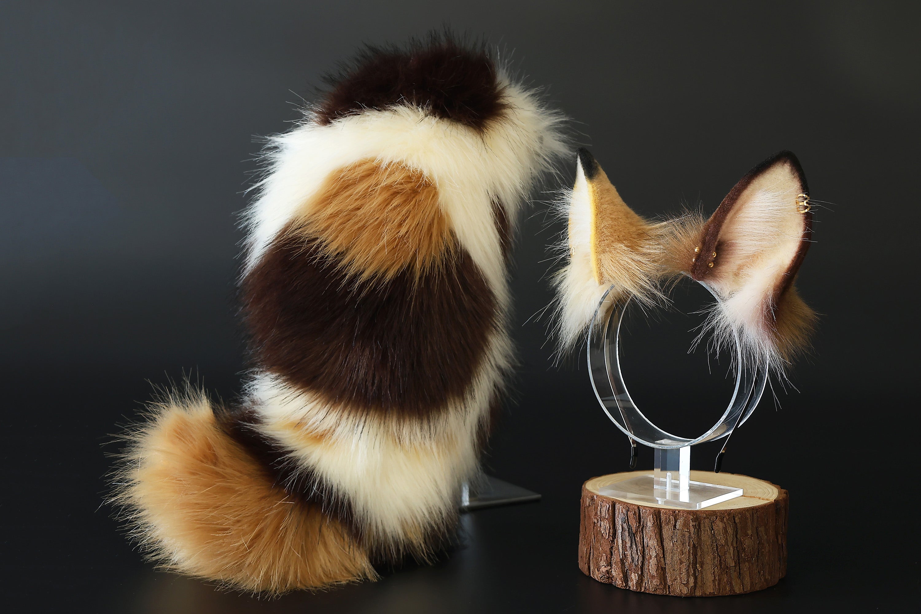 faux fur fluffy calico cat tail and ear splicing kitten tail and ear anime cosplay therian fox ear and tail wolf tail and ear dog puppy kemonomimi