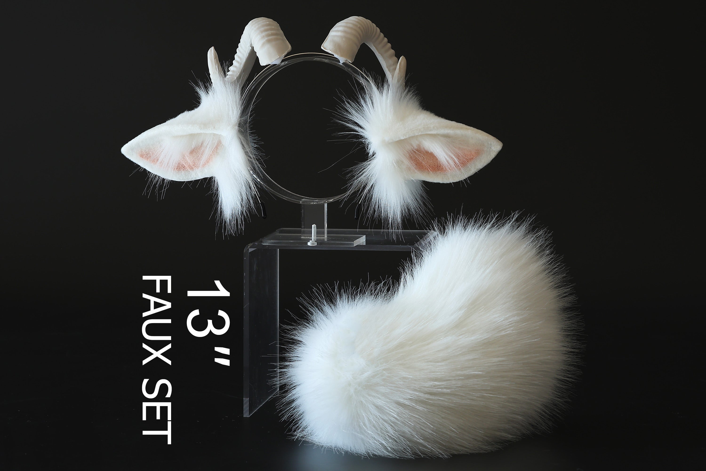 faux fur white sheep ear and tail plug set neko cosplay anime cosplay neko ear and tail kitten play sheep tail butt plug and ear set