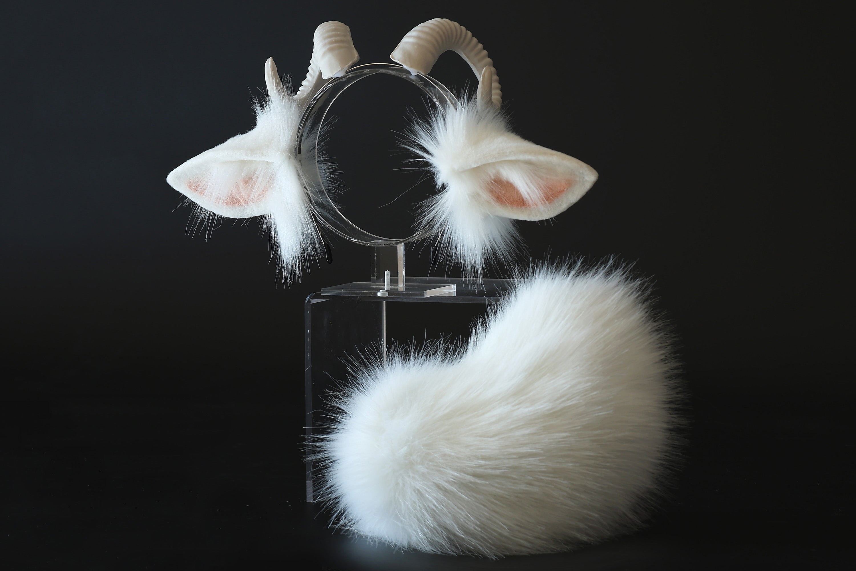 faux fur white sheep ear and tail plug set neko cosplay anime cosplay neko ear and tail kitten play sheep tail butt plug and ear set