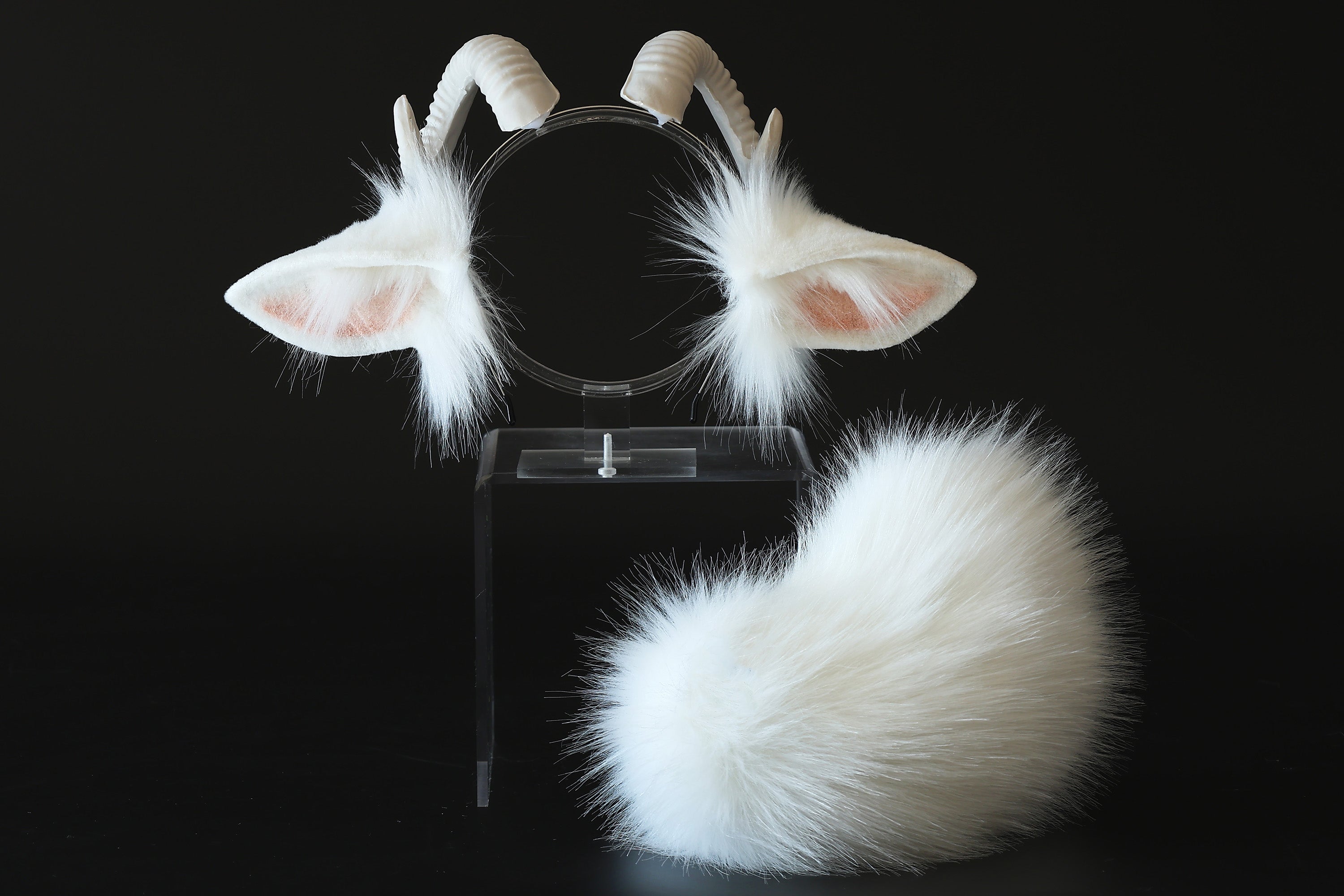 faux fur white sheep ear and tail plug set neko cosplay anime cosplay neko ear and tail kitten play sheep tail butt plug and ear set