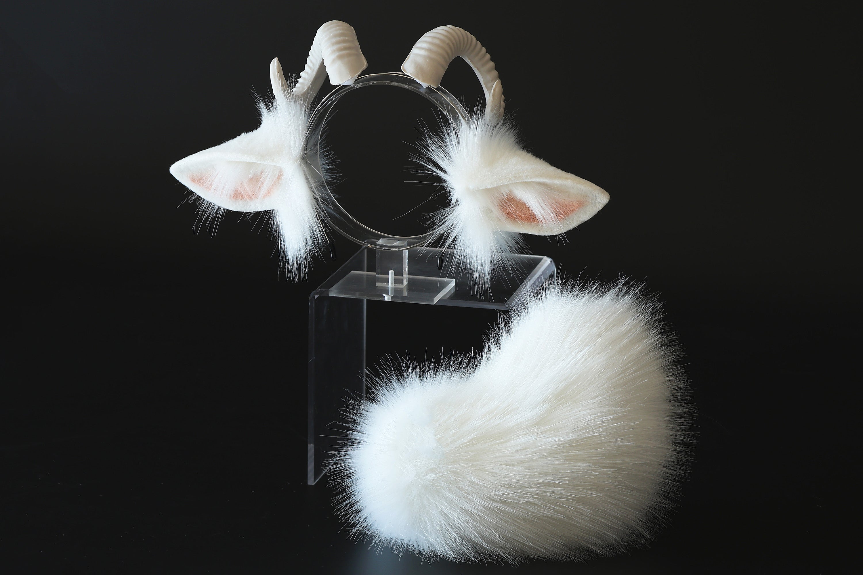 faux fur white sheep ear and tail plug set neko cosplay anime cosplay neko ear and tail kitten play sheep tail butt plug and ear set