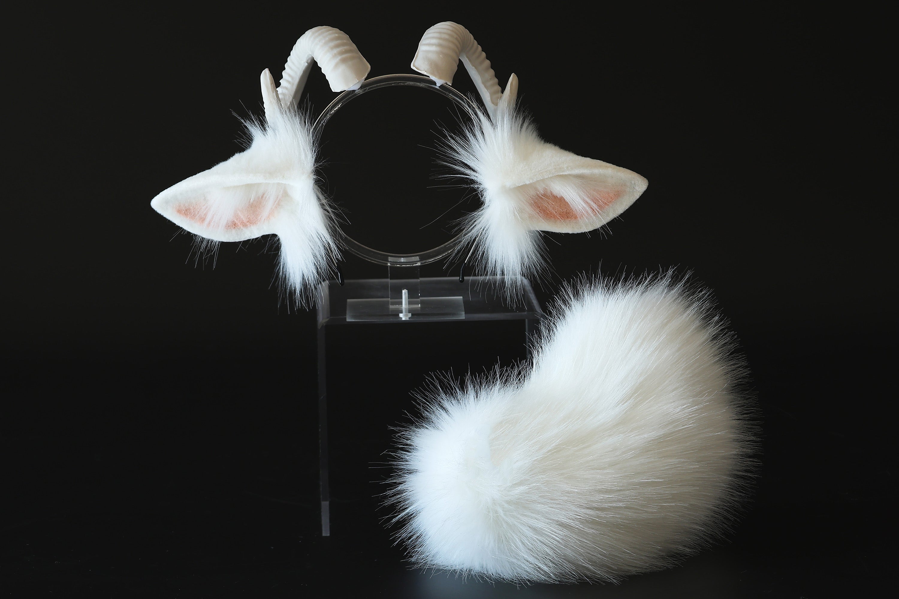 faux fur white sheep ear and tail plug set neko cosplay anime cosplay neko ear and tail kitten play sheep tail butt plug and ear set