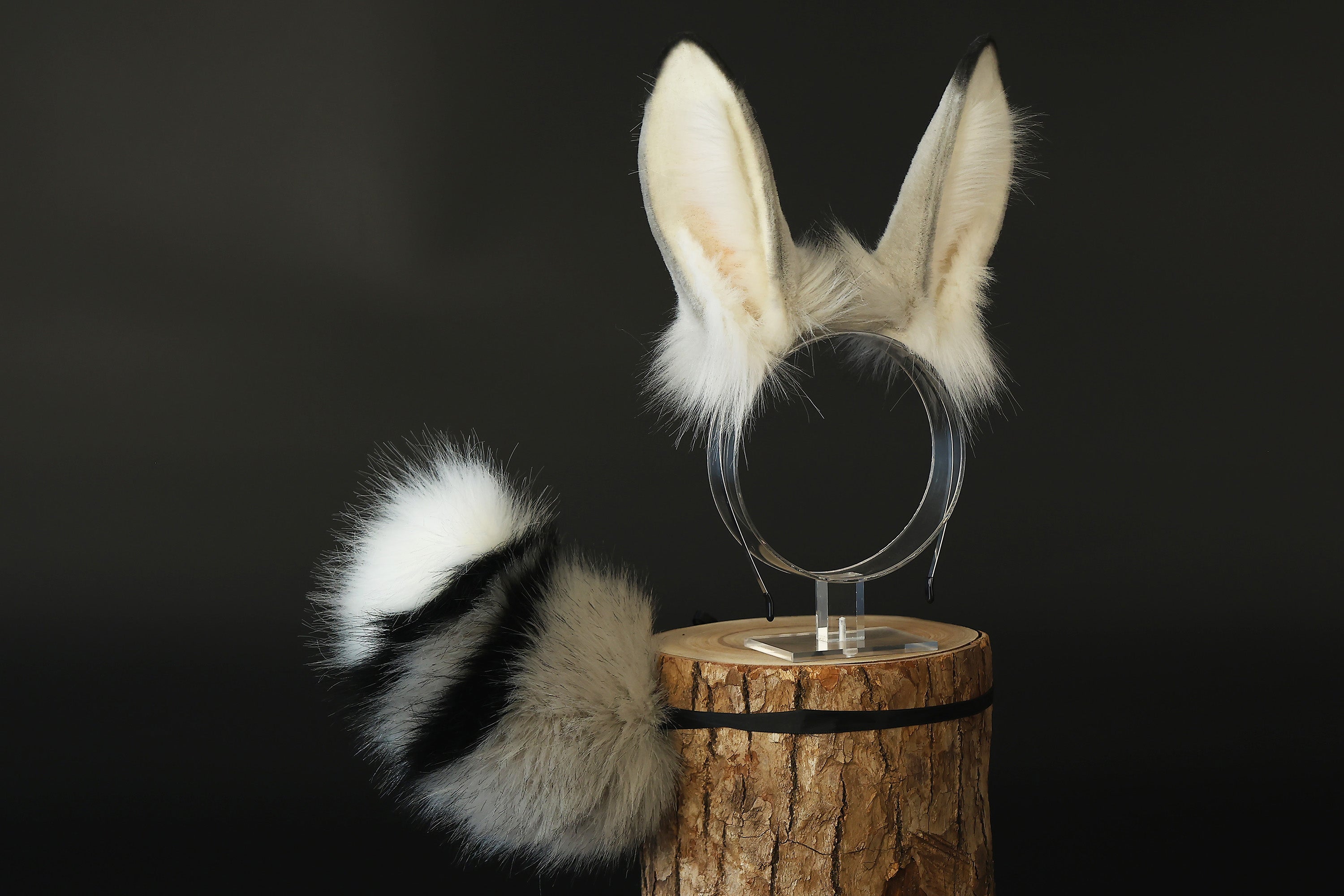 Realistic faux fur bunny ear and tail butt plug bendable bunny ear cosplay gray rabbit ear and tail neko ear petplay anime cosplay bunny kemonomimi