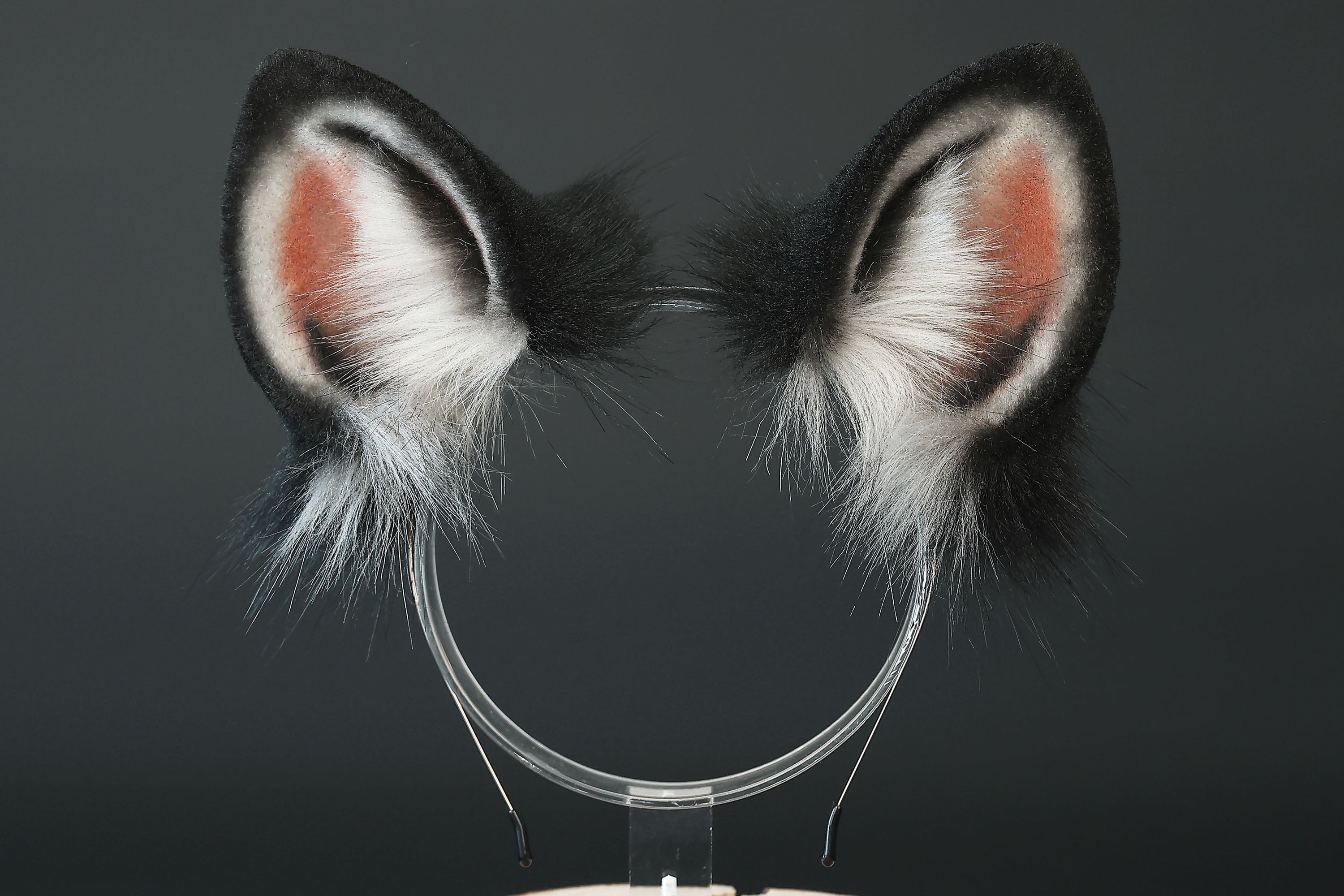 Faux fur spotted hyena ears and tail butt plug costume animal cosplay hyena kemonomimi gray black hyena dog tail and ears therian african wild dog furry