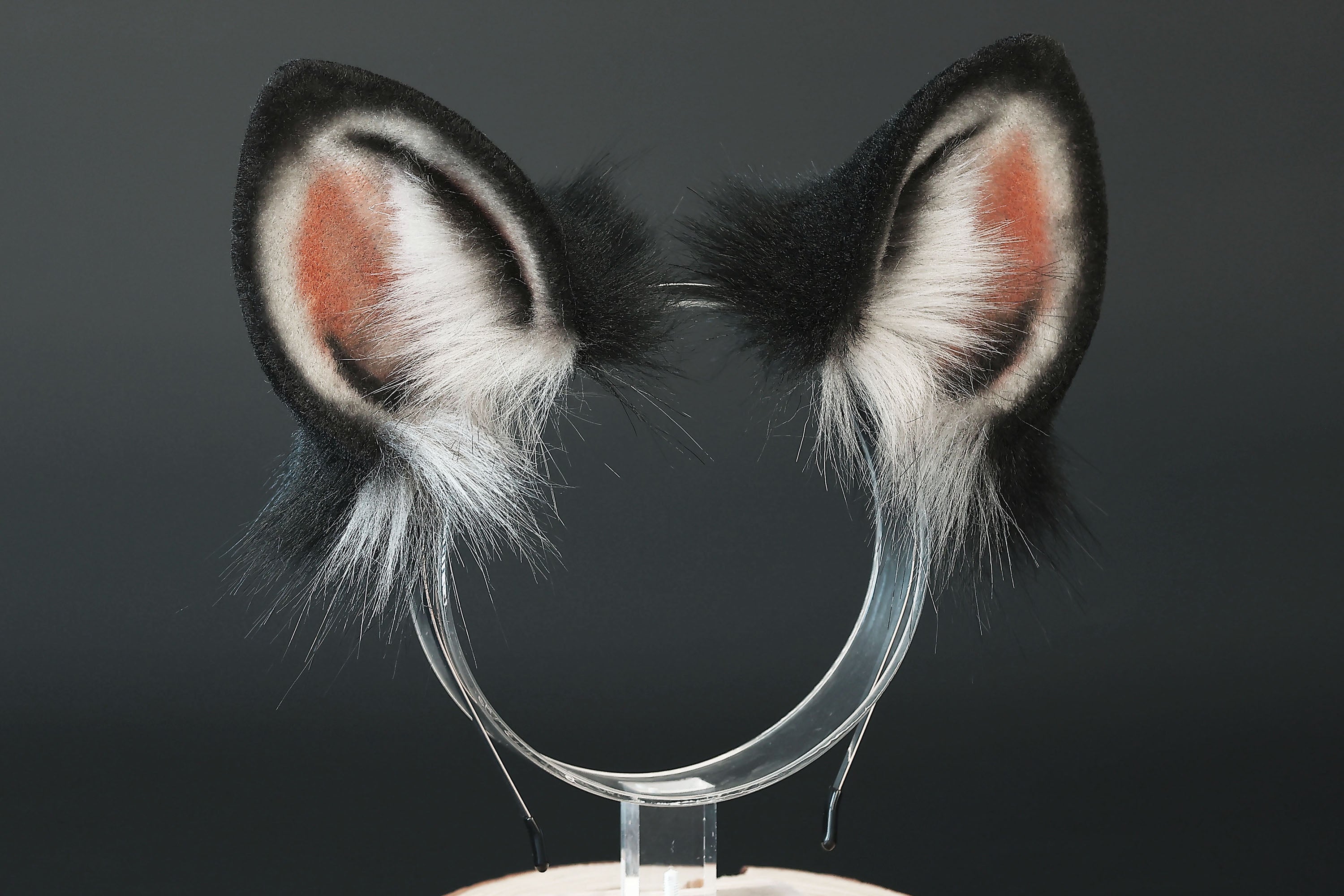 Faux fur spotted hyena ears and tail butt plug costume animal cosplay hyena kemonomimi gray black hyena dog tail and ears therian african wild dog furry