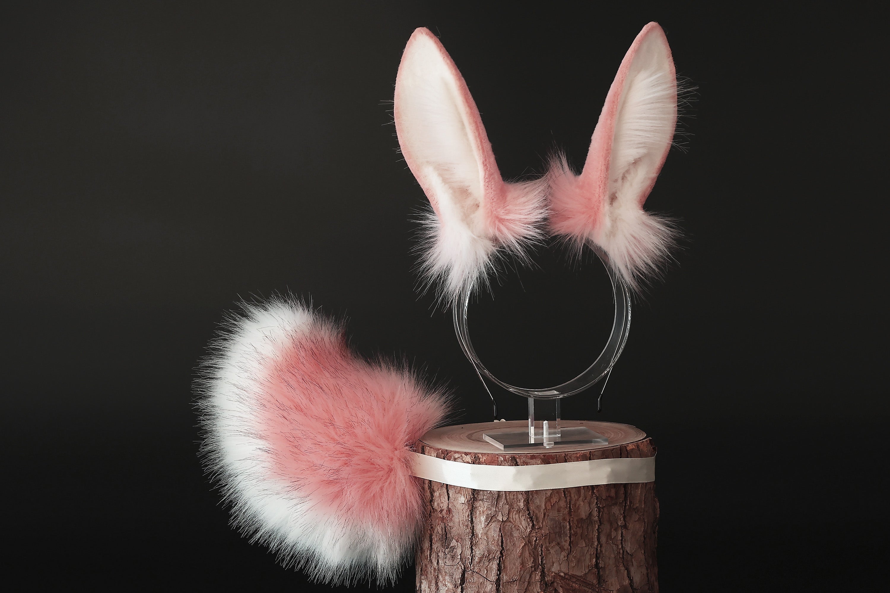 Realistic faux fur bunny ear and tail butt plug bendable bunny ear cosplay white rabbit ear and tail pink white neko ear petplay anime cosplay bunny kemonomimi