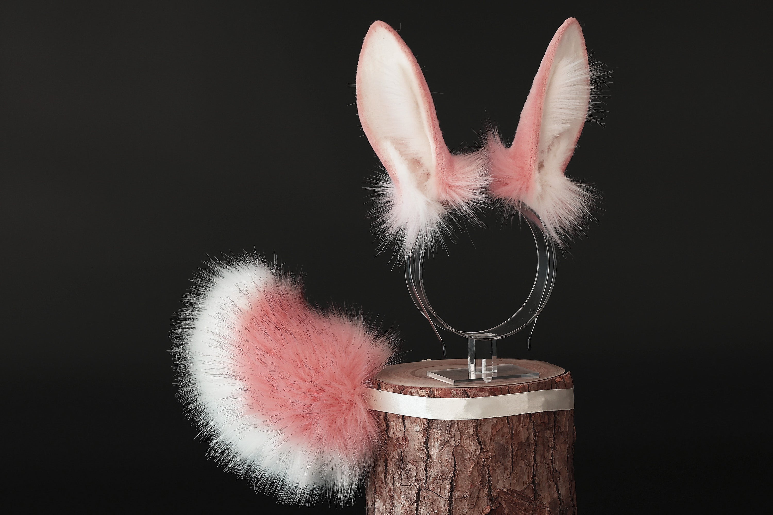 Realistic faux fur bunny ear and tail butt plug bendable bunny ear cosplay white rabbit ear and tail pink white neko ear petplay anime cosplay bunny kemonomimi
