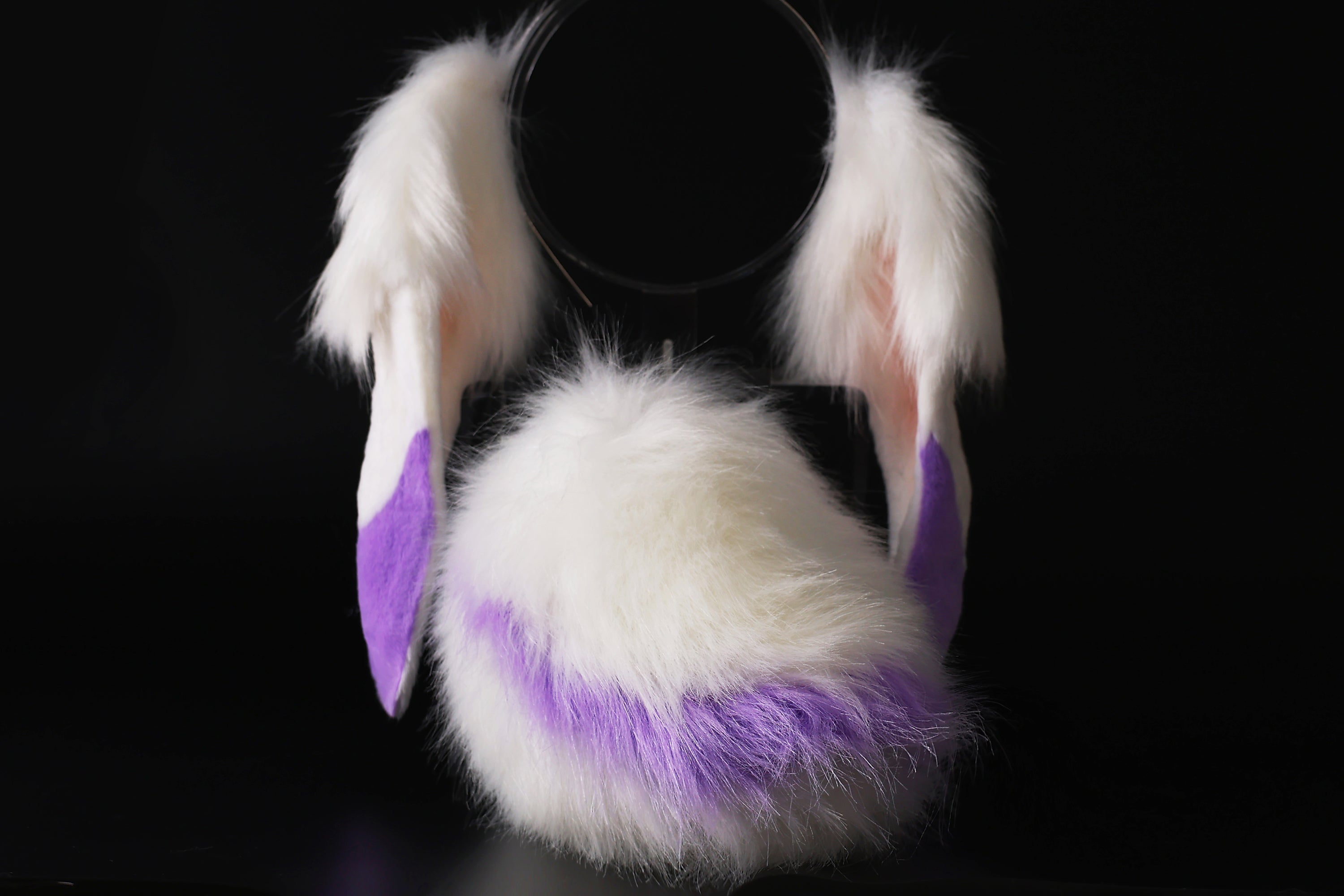 purple white soft lop bunny ear and tail cosplay faux fur long floppy rabbit ears tail bunny kemonomimi rabbit therian