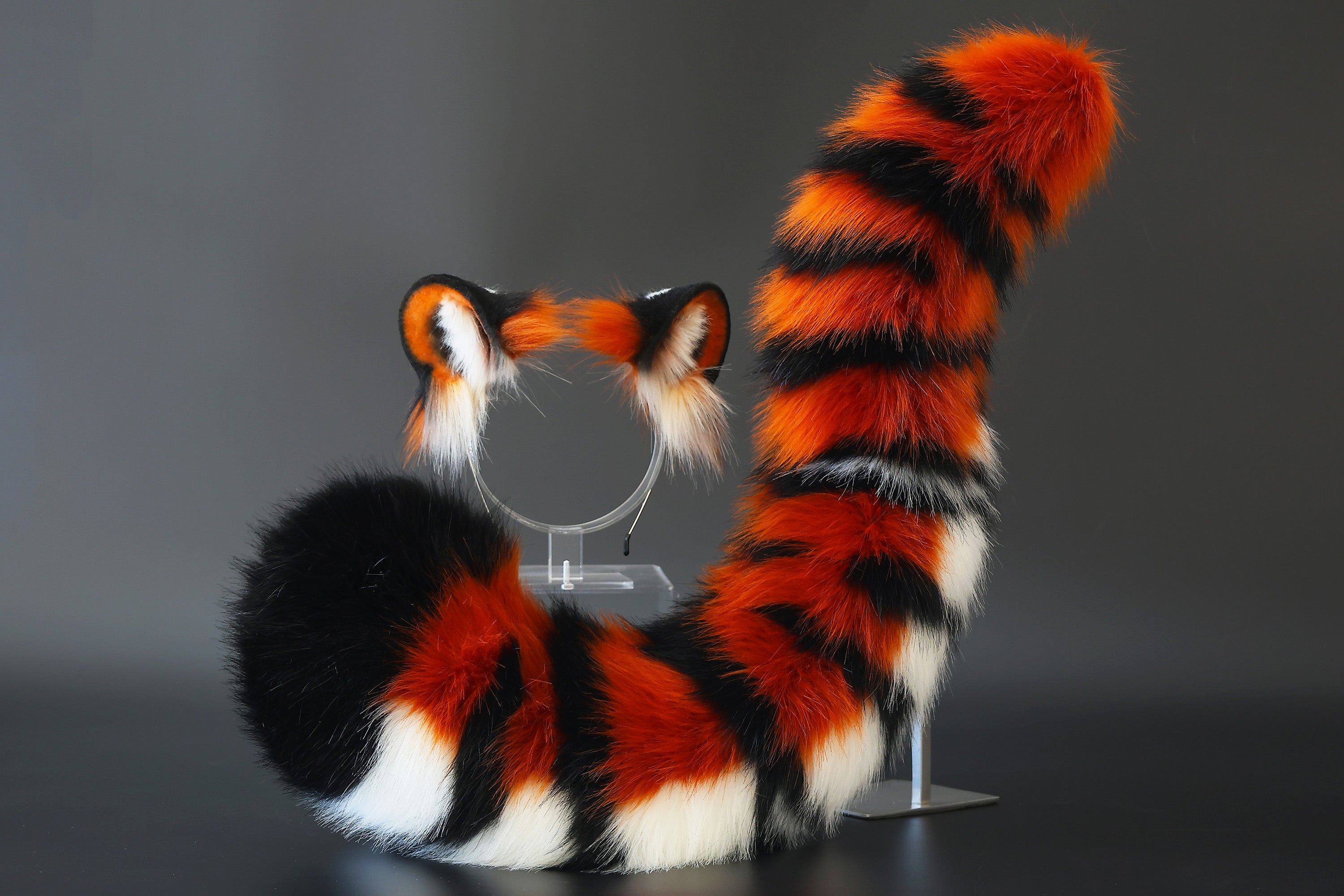 realistic faux fur tiger ear and tail set tiger tail butt plug and ear anime cosplay ear and tail set petplay cosplay tail and ear kenomomimi