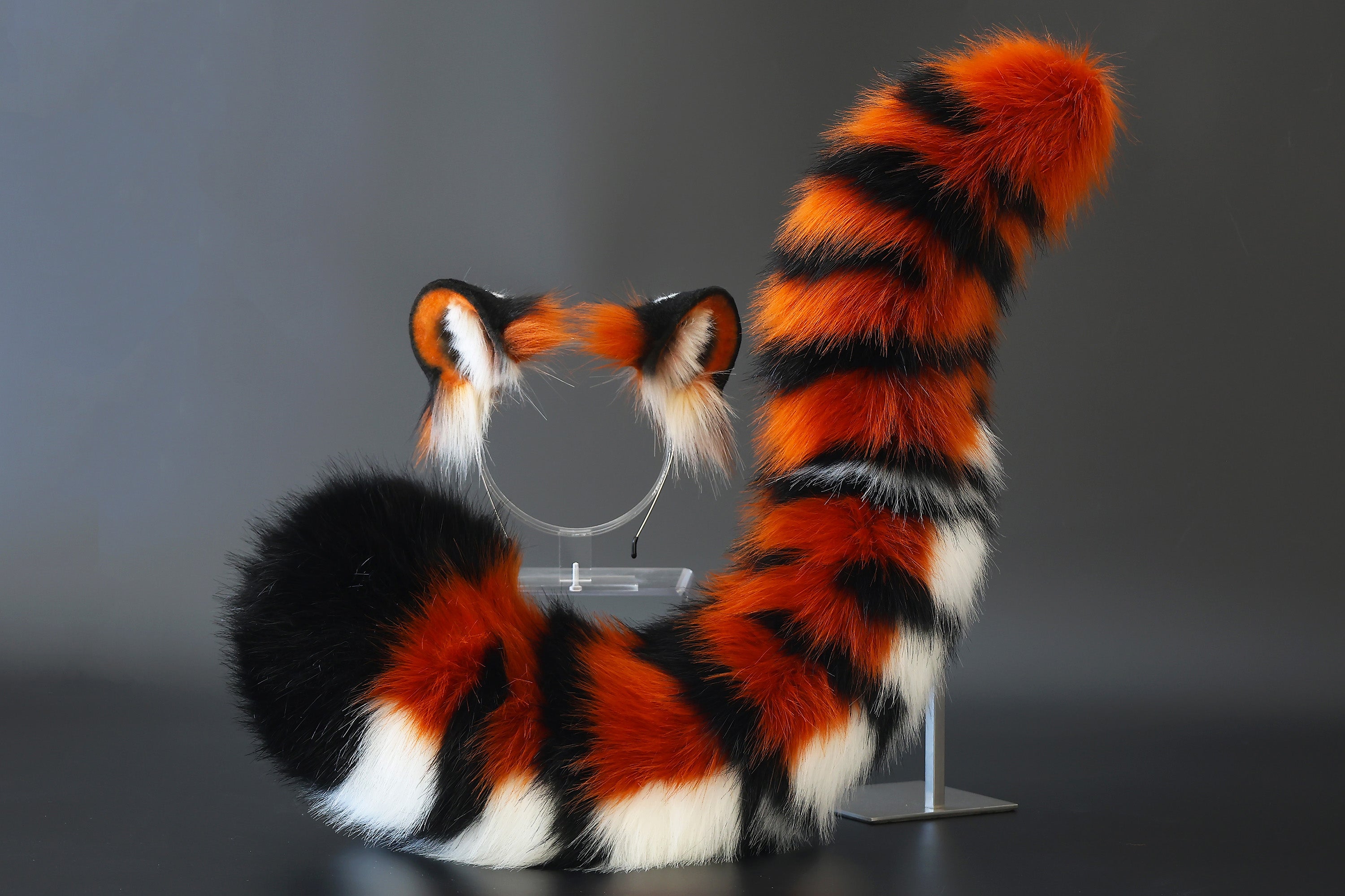realistic faux fur tiger ear and tail set tiger tail butt plug and ear anime cosplay ear and tail set petplay cosplay tail and ear kenomomimi