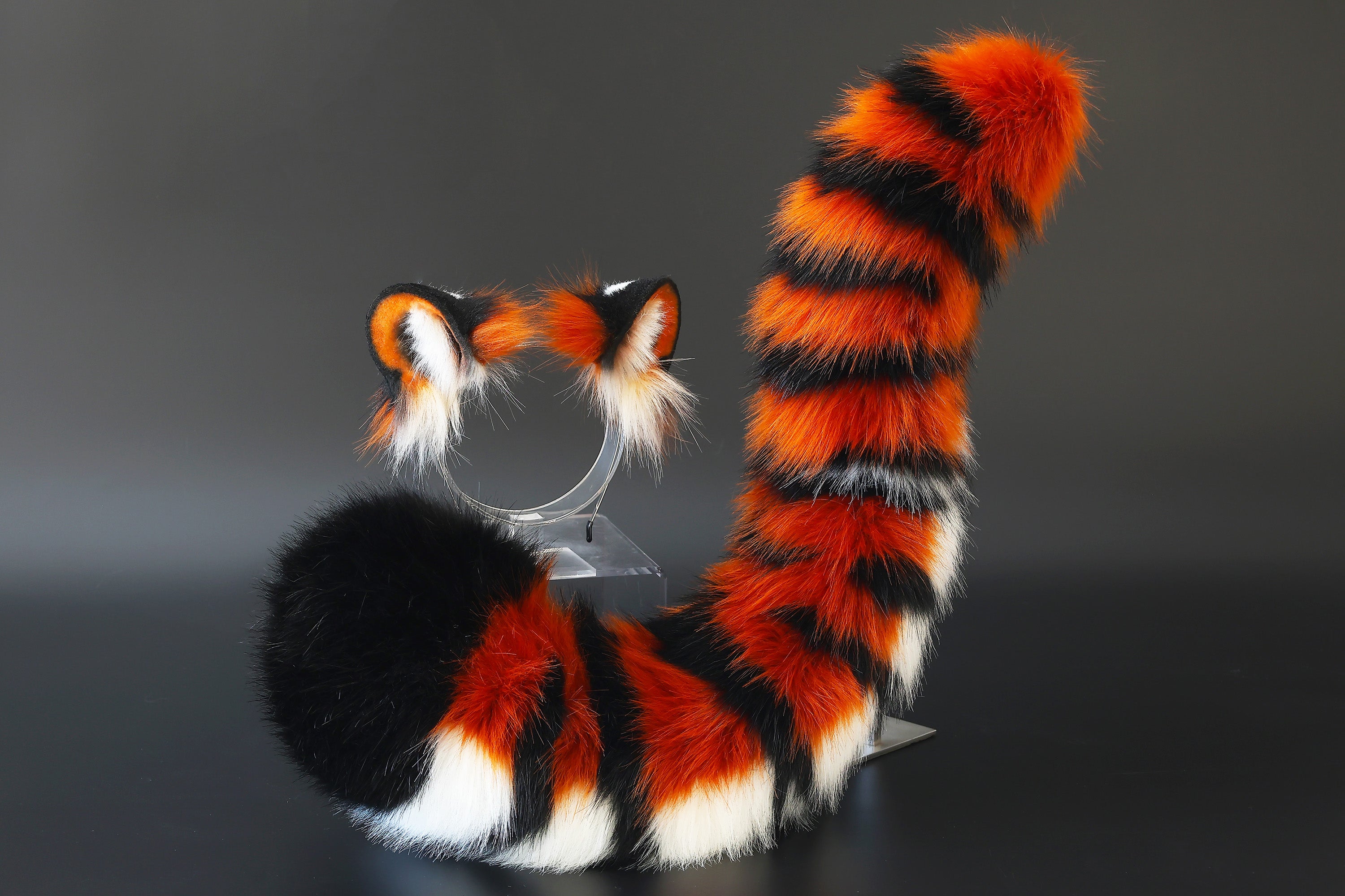realistic faux fur tiger ear and tail set tiger tail butt plug and ear anime cosplay ear and tail set petplay cosplay tail and ear kenomomimi