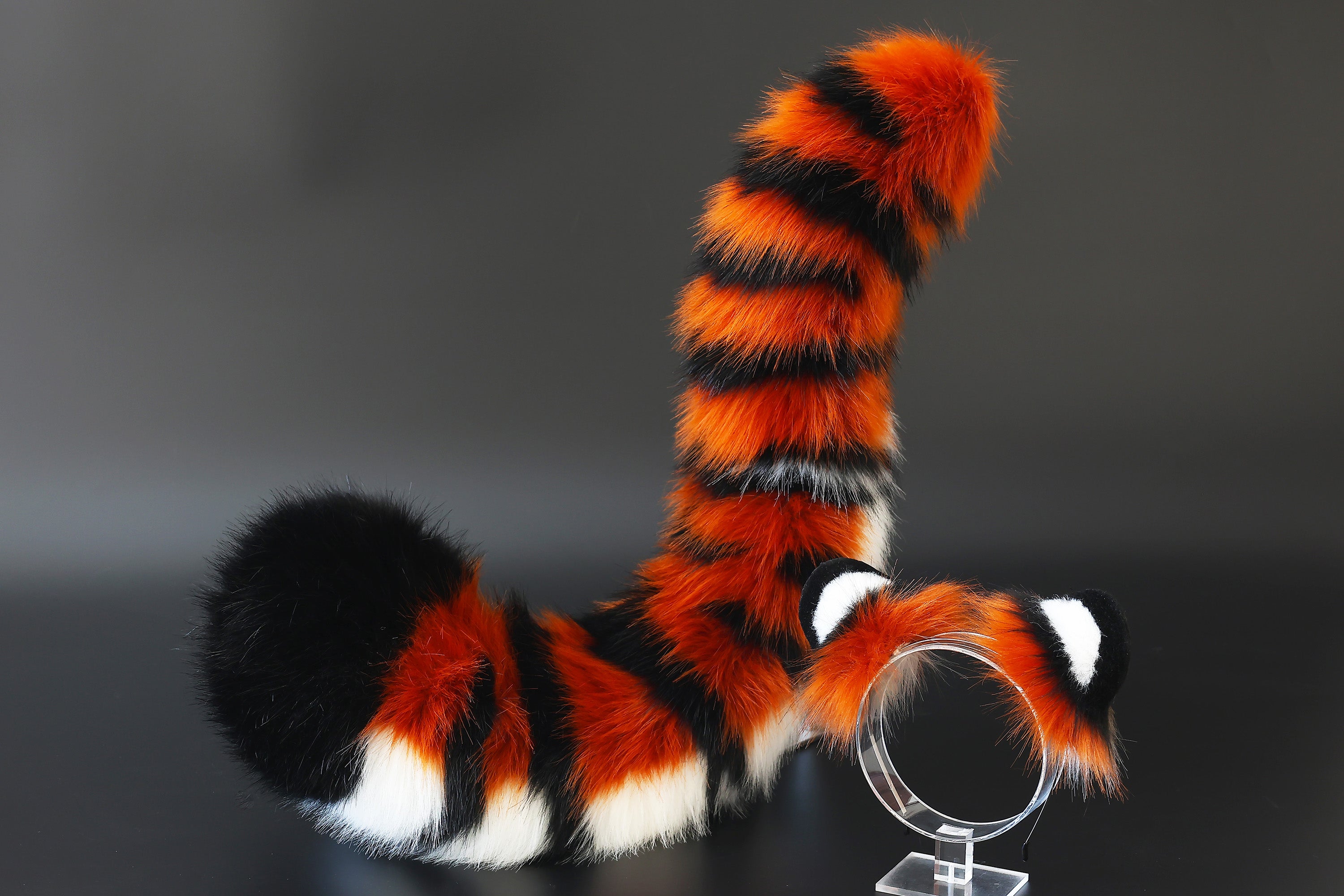 realistic faux fur tiger ear and tail set tiger tail butt plug and ear anime cosplay ear and tail set petplay cosplay tail and ear kenomomimi