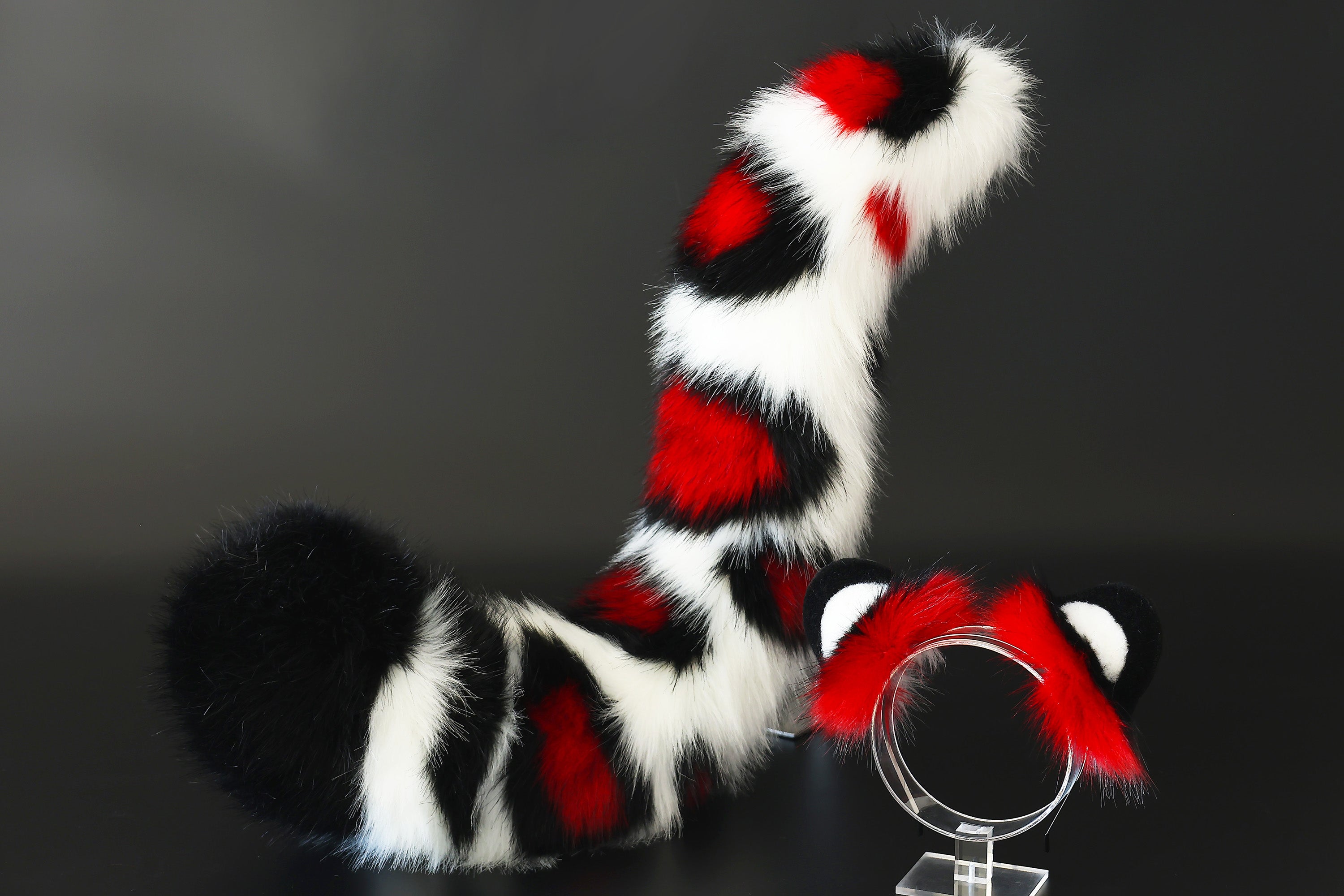 Realistic faux fur red snow leopard ear and tail set anime cosplay leopard tail and ear petplay halloween animal role playing kemonomimi