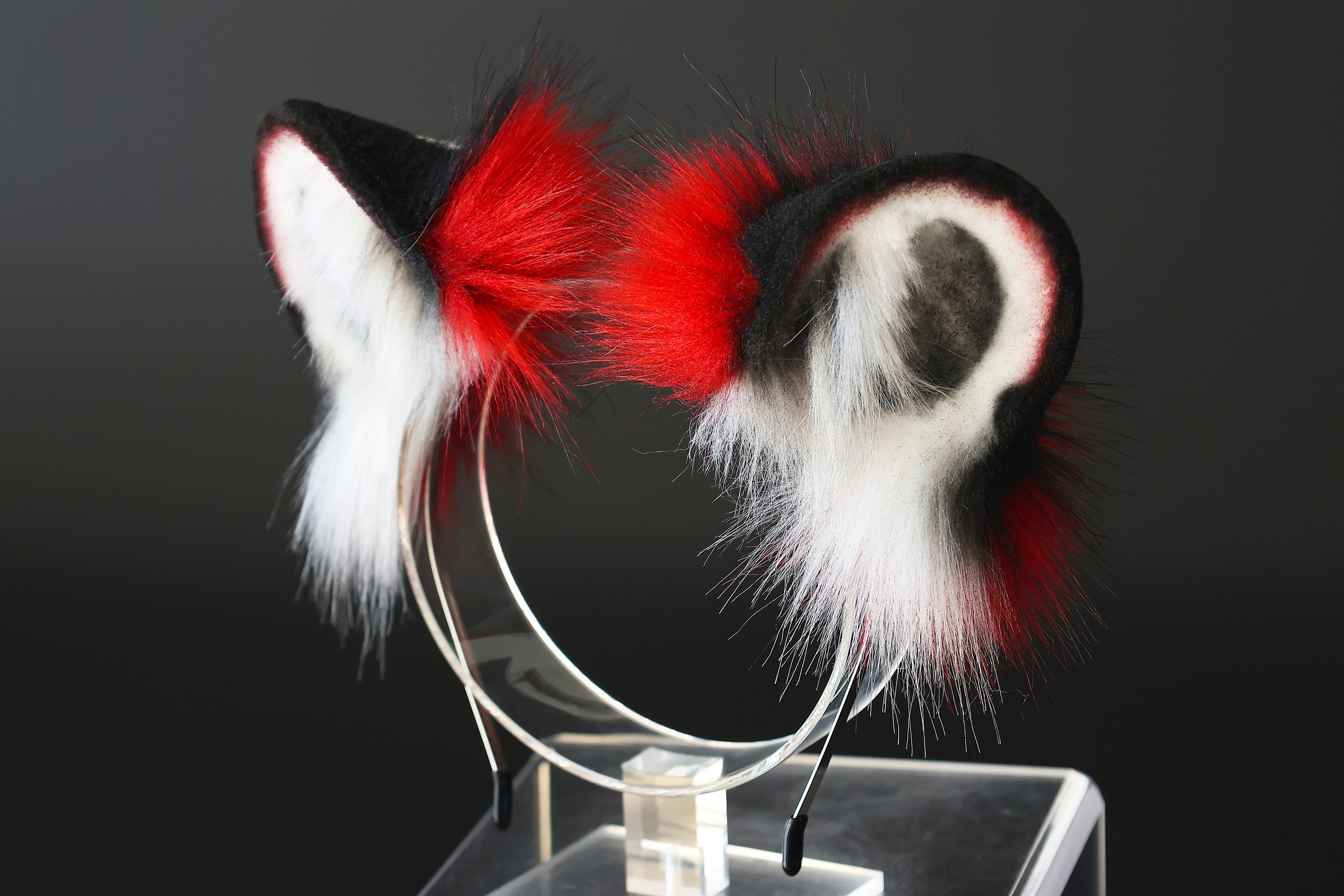 Realistic faux fur red snow leopard ear and tail set anime cosplay leopard tail and ear petplay halloween animal role playing kemonomimi