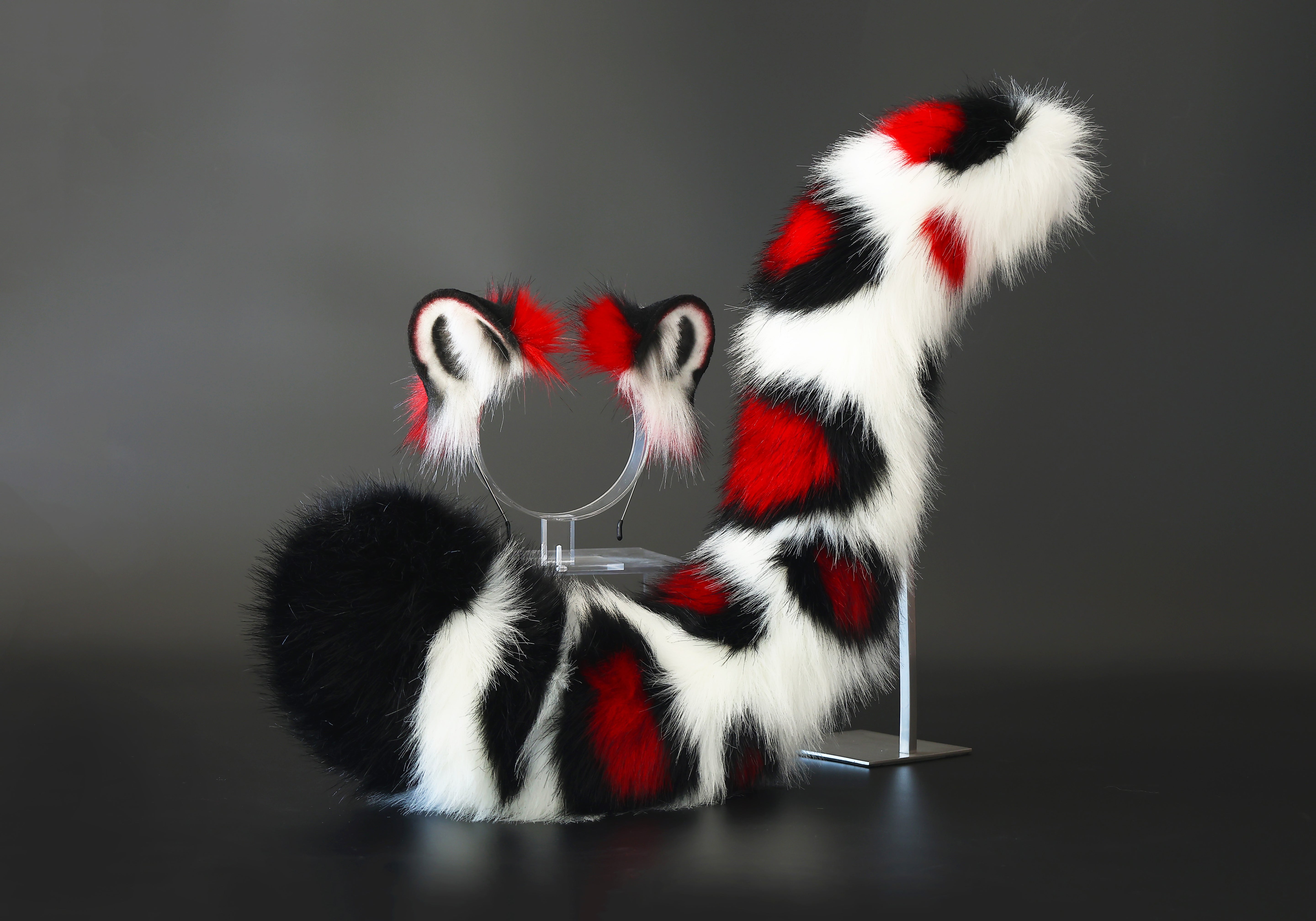 Realistic faux fur red snow leopard ear and tail set anime cosplay leopard tail and ear petplay halloween animal role playing kemonomimi