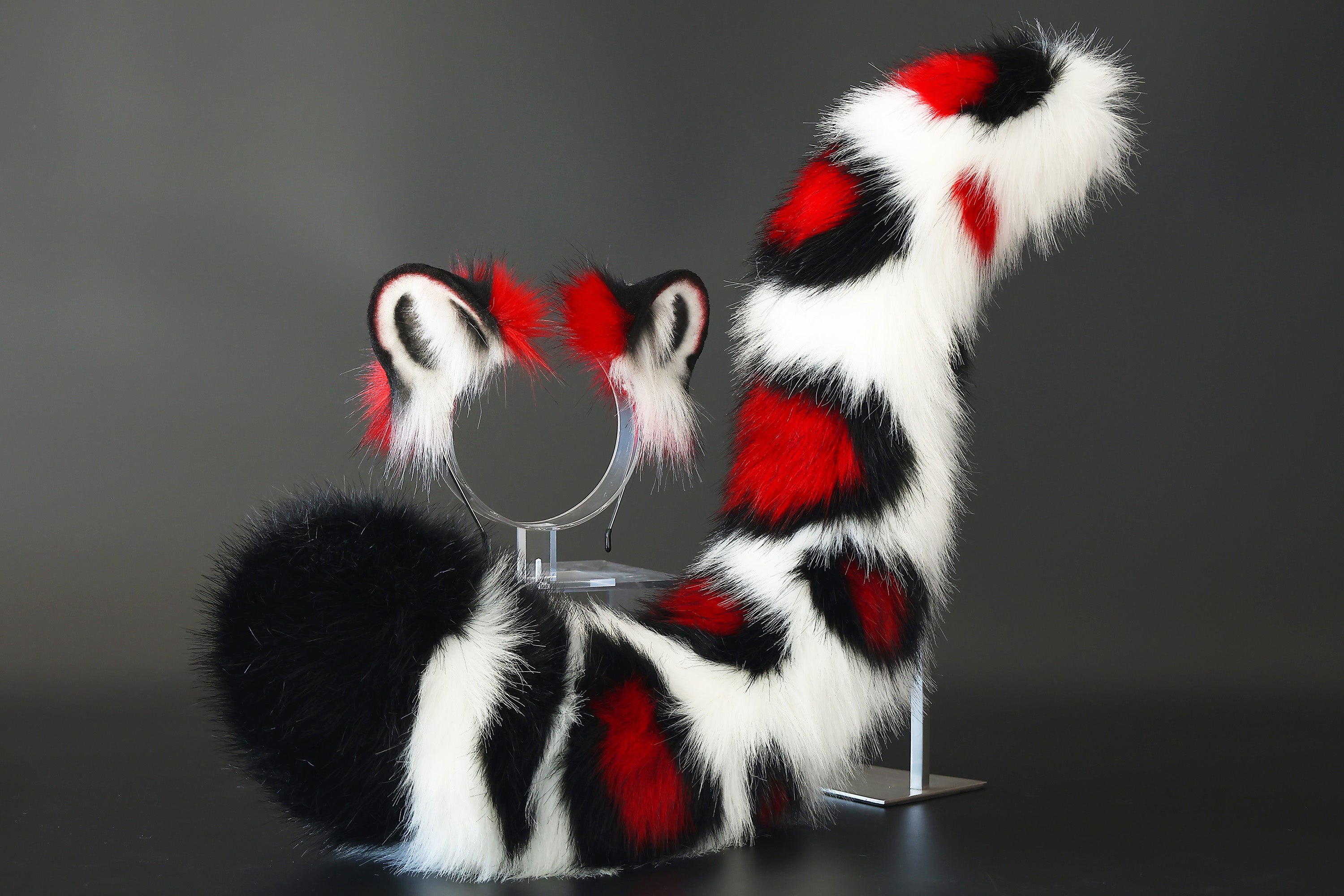 Realistic faux fur red snow leopard ear and tail set anime cosplay leopard tail and ear petplay halloween animal role playing kemonomimi