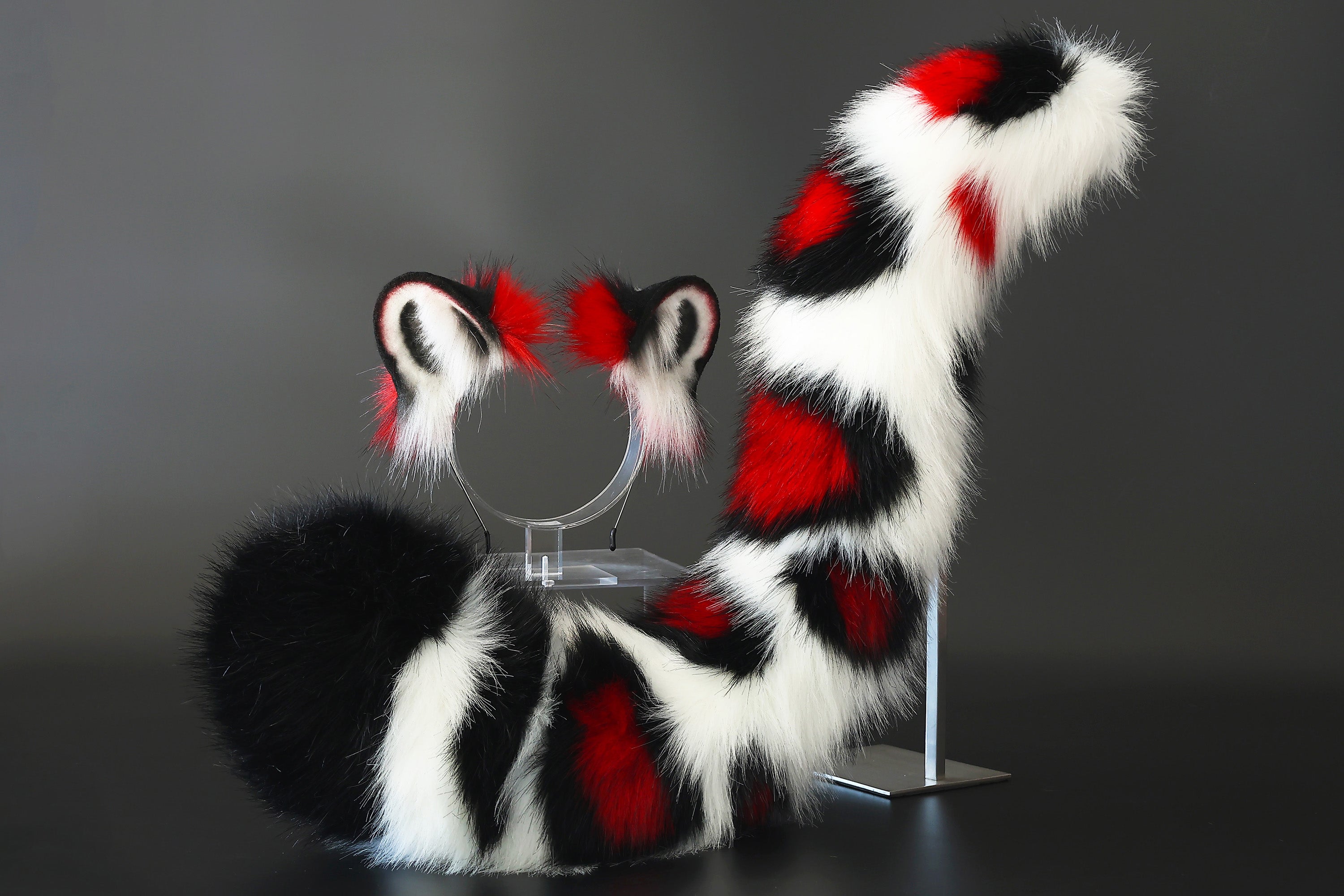 Realistic faux fur red snow leopard ear and tail set anime cosplay leopard tail and ear petplay halloween animal role playing kemonomimi