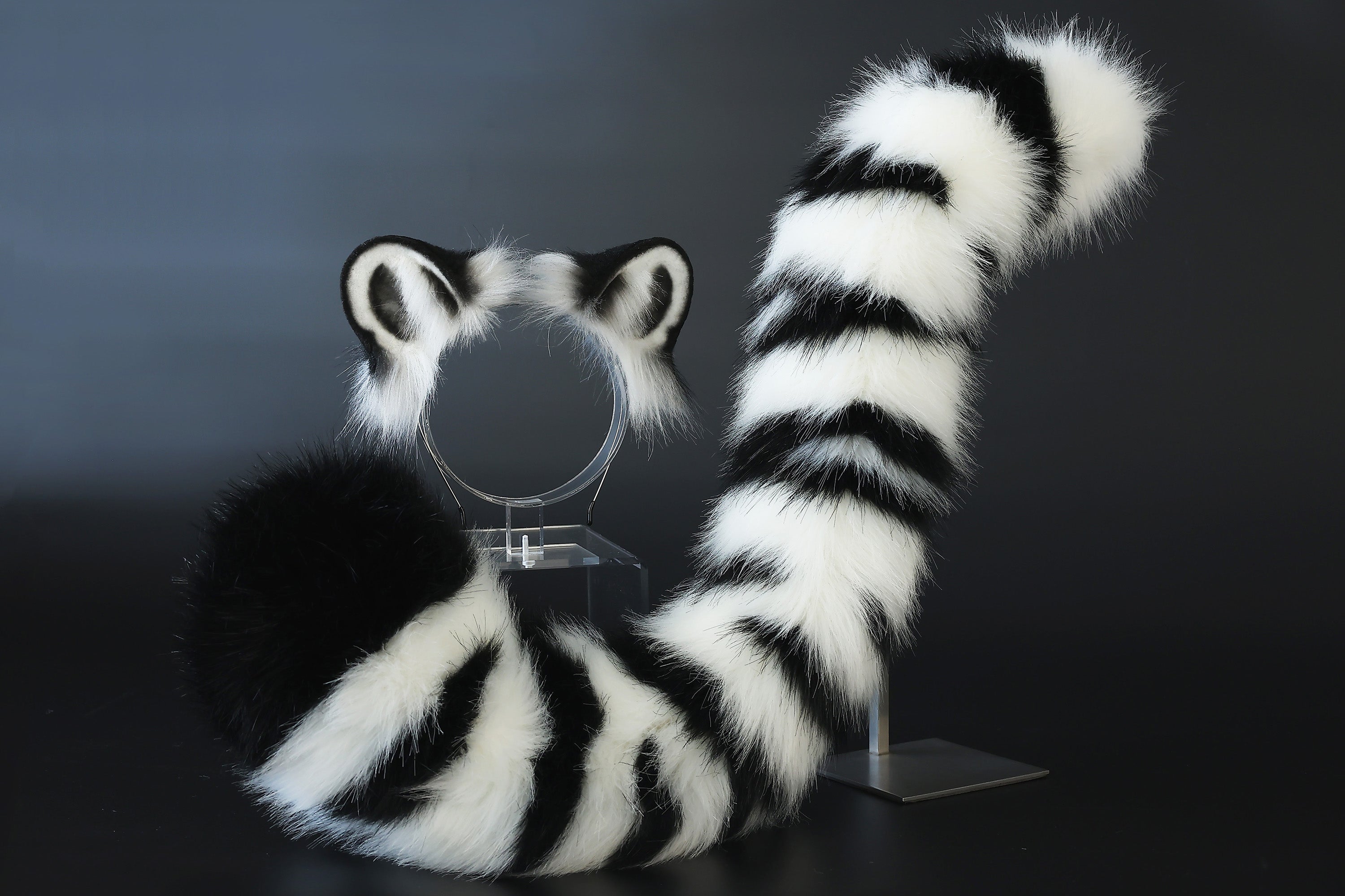 Realistic faux fur white tiger ear and tail set tiger tail and ear therian tiger petplay animal cosplay tail and ear tiger kemonomimi ears