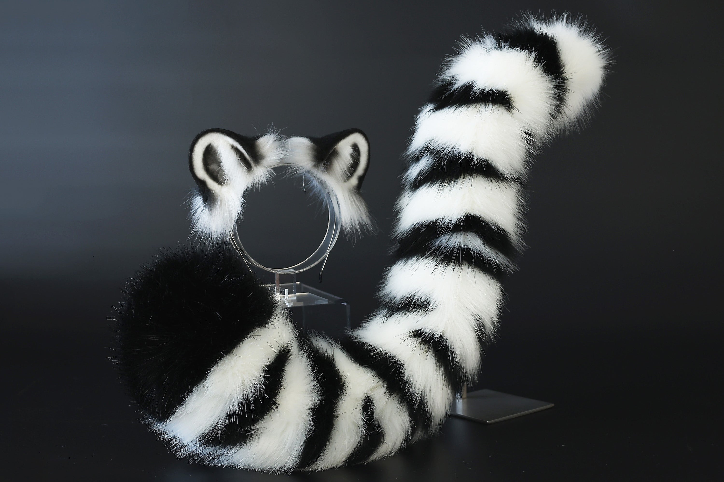Realistic faux fur white tiger ear and tail set tiger tail and ear therian tiger petplay animal cosplay tail and ear tiger kemonomimi ears
