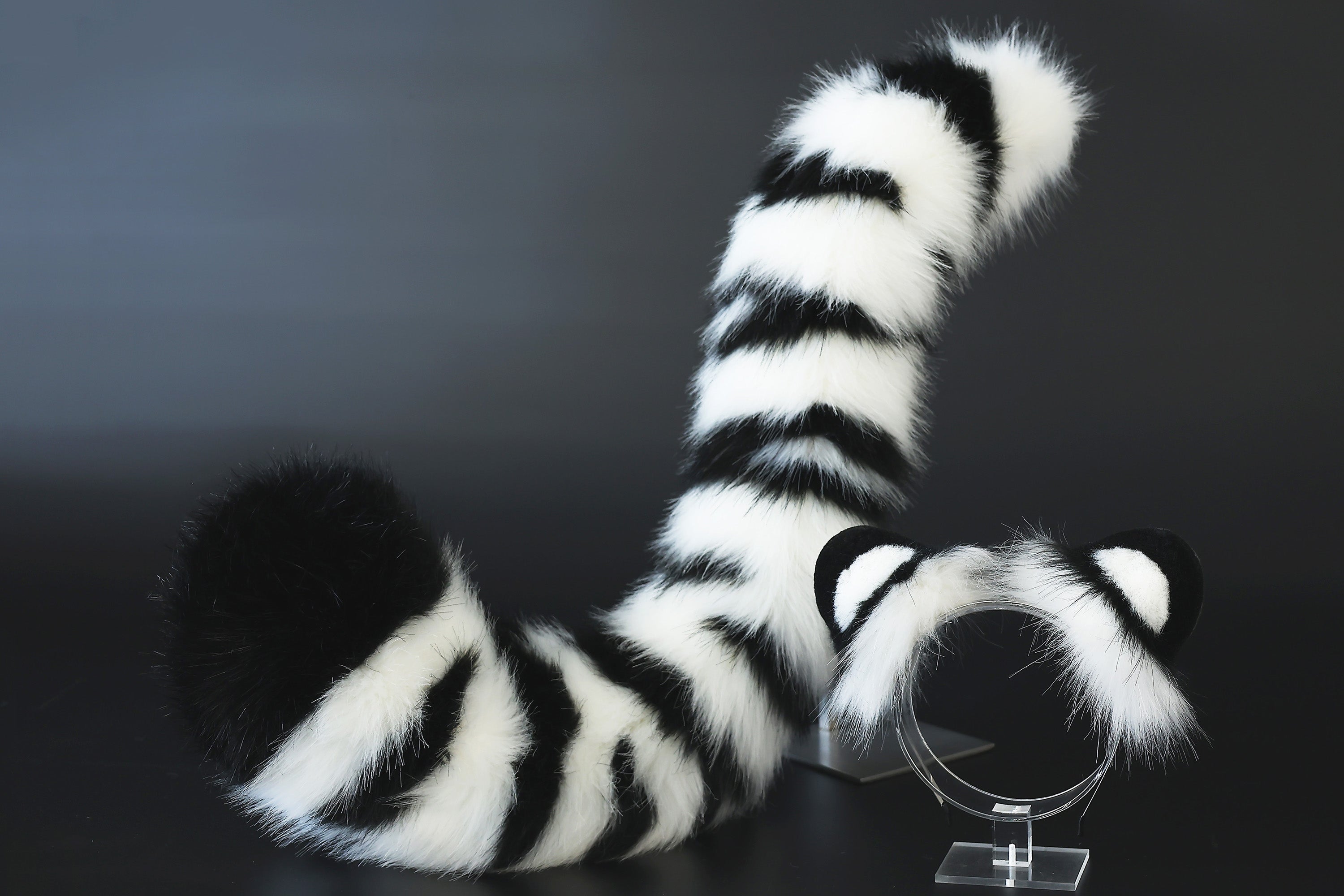 Realistic faux fur white tiger ear and tail set tiger tail and ear therian tiger petplay animal cosplay tail and ear tiger kemonomimi ears